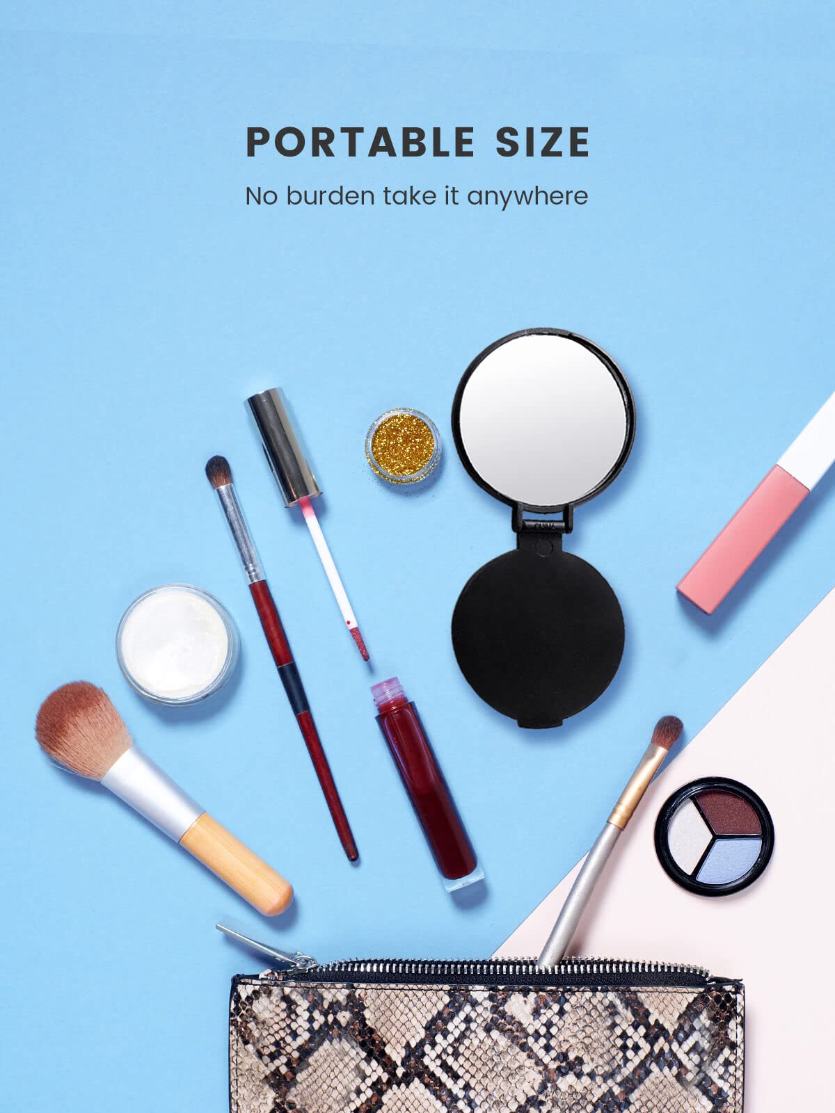 Compact Mirror Bulk Round Makeup Mirror For Purse, Set Of 3, 2.6'' L X 2.37'' W (Black)