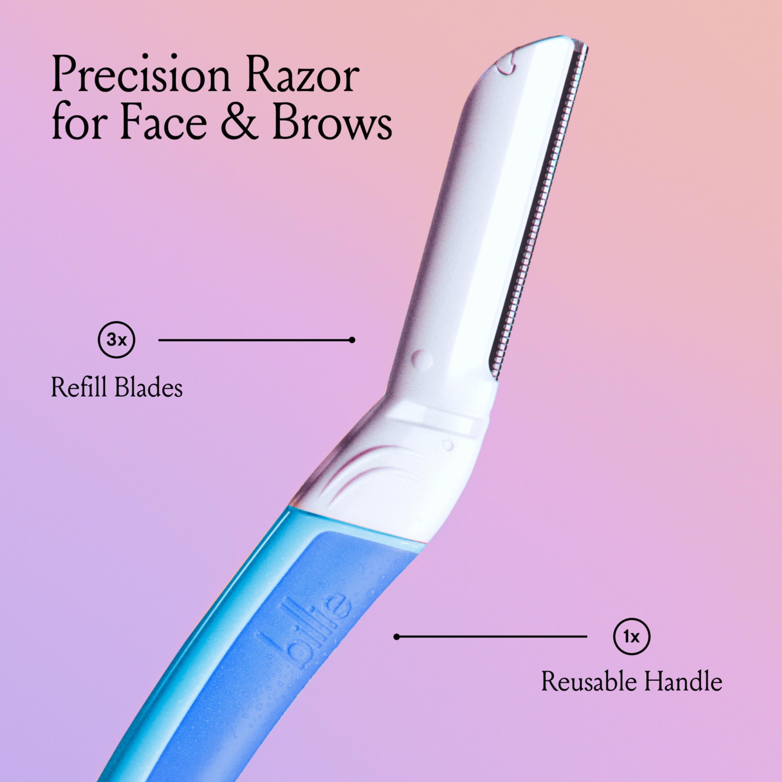 Billie - Dermaplane Starter Kit - Reusable Handle + 3 Refill Blades - Remove Facial Hair + Perfectly Shape Brows - Dermatologist