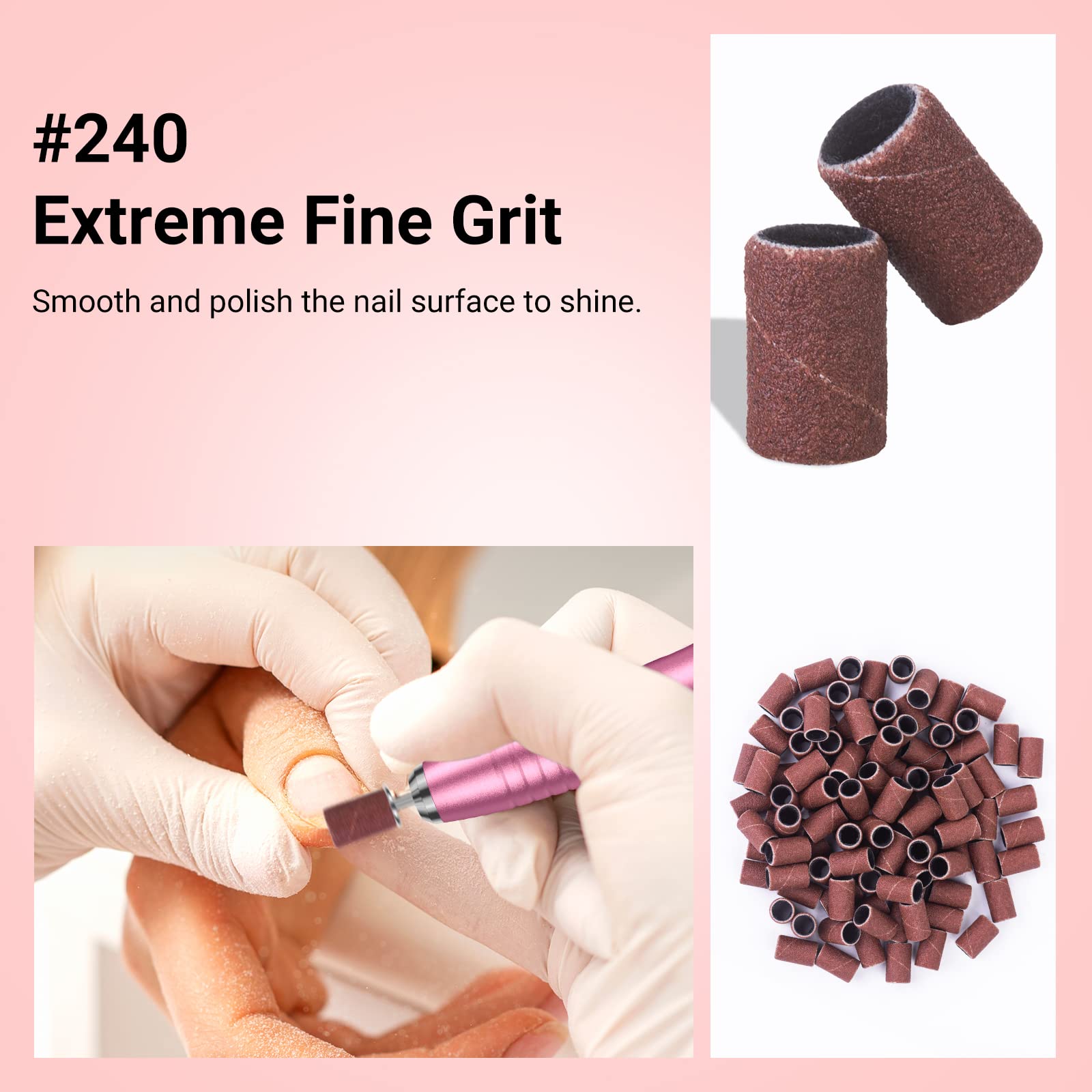 MelodySusie 100 Pcs Nail Drill Bits Sanding Bands for Nail Drill 240 Extreme Fine Grit Nail File Sanding Bands for Acrylic Nails