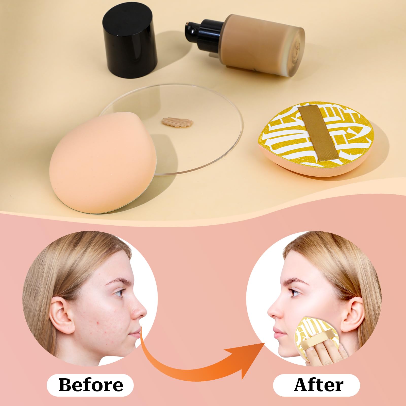 Mozeat Lens 4 Pcs Makeup Sponge Puff - Teardrop Foundation Blender, Pink, Large Size, for Liquid, Cream, and Powder