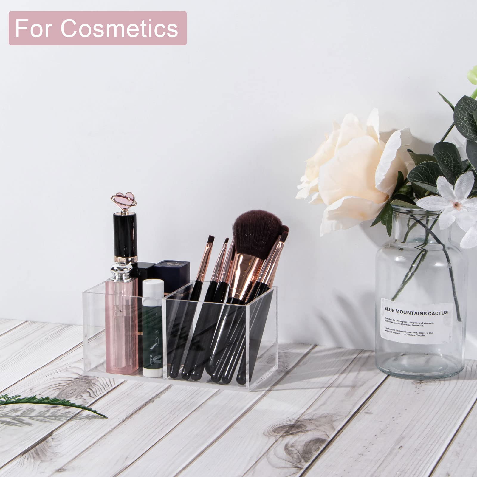 WERADNISH Acrylic Makeup Organizer and Storage, Makeup Brush Holder Organizer 2 Cube Sections, Clear Makeup Cosmetic Lipstick Bi