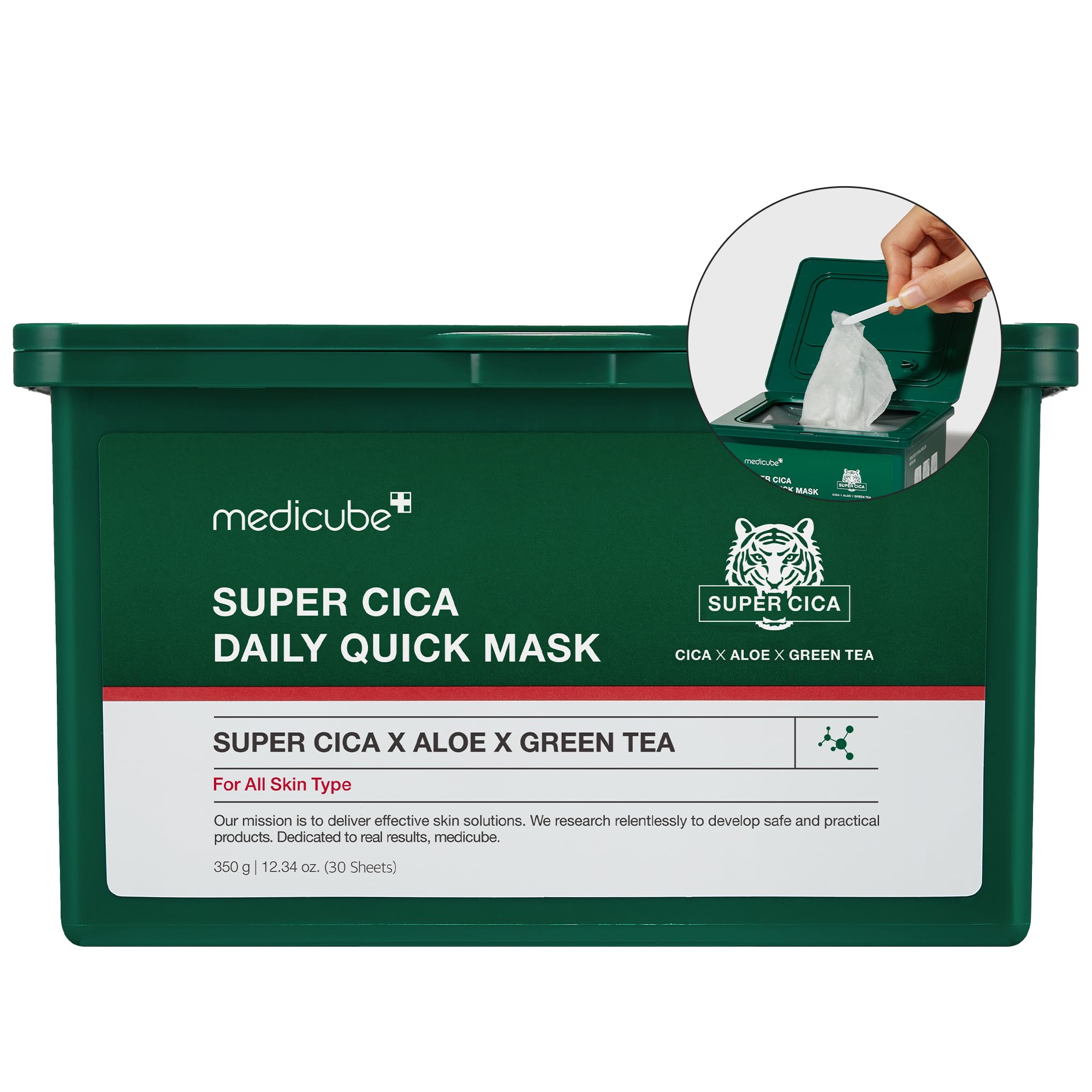 Medicube Super Cica Daily Quick Facial Masks (30 Sheets) - 60-Second Soothing & Hydrating Facial Mask With 88% Cica, Instant Coo