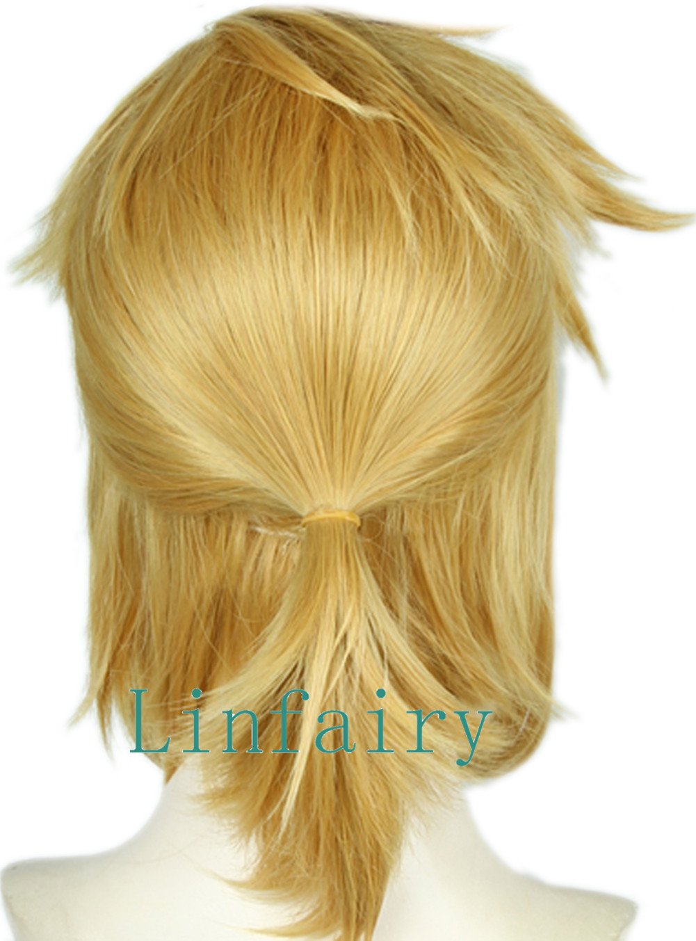 Linfairy Short Blonde Wig Halloween Cosplay Wig For Men Braid with 2 Elf Ear