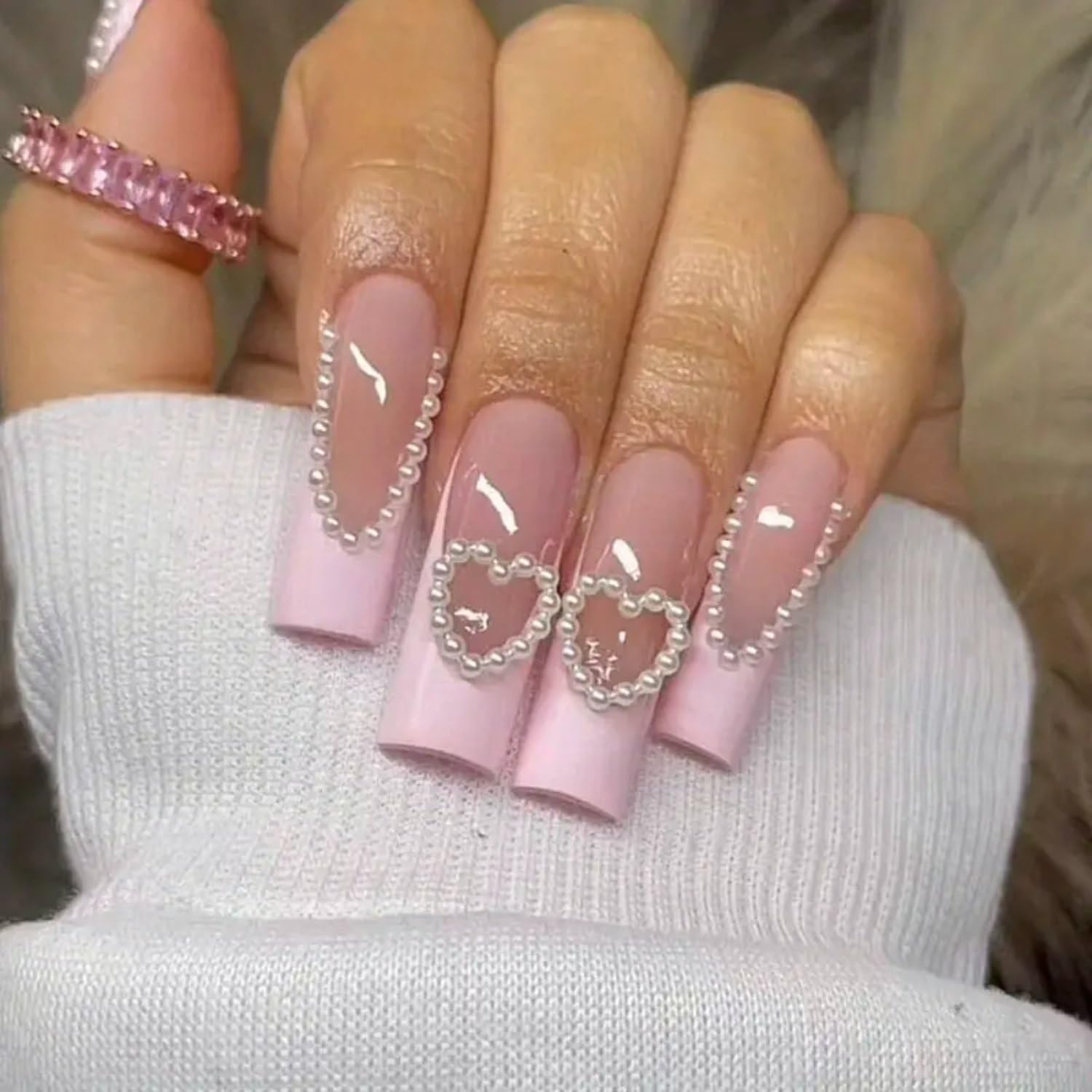 100Pcs Hearts Nail Charms Valentine'S Day Nail Design Rhinestones Charms Cute Hollow Pearls Heart Nail Art Charms Flat Back Resi