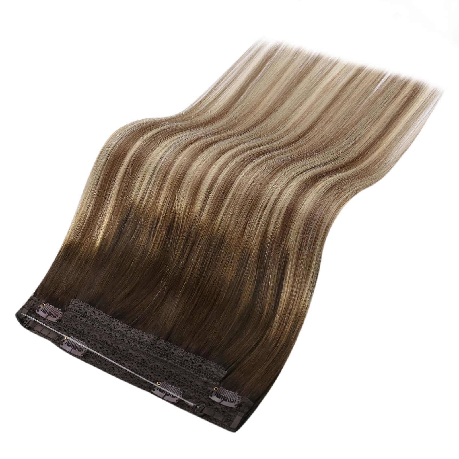 Ugeat 12 Inch Balayage Wire Hair Extensions Balayage Dark Brown To Medium With Bleach Blonde Wire Hair Extensions Human Hair Bal