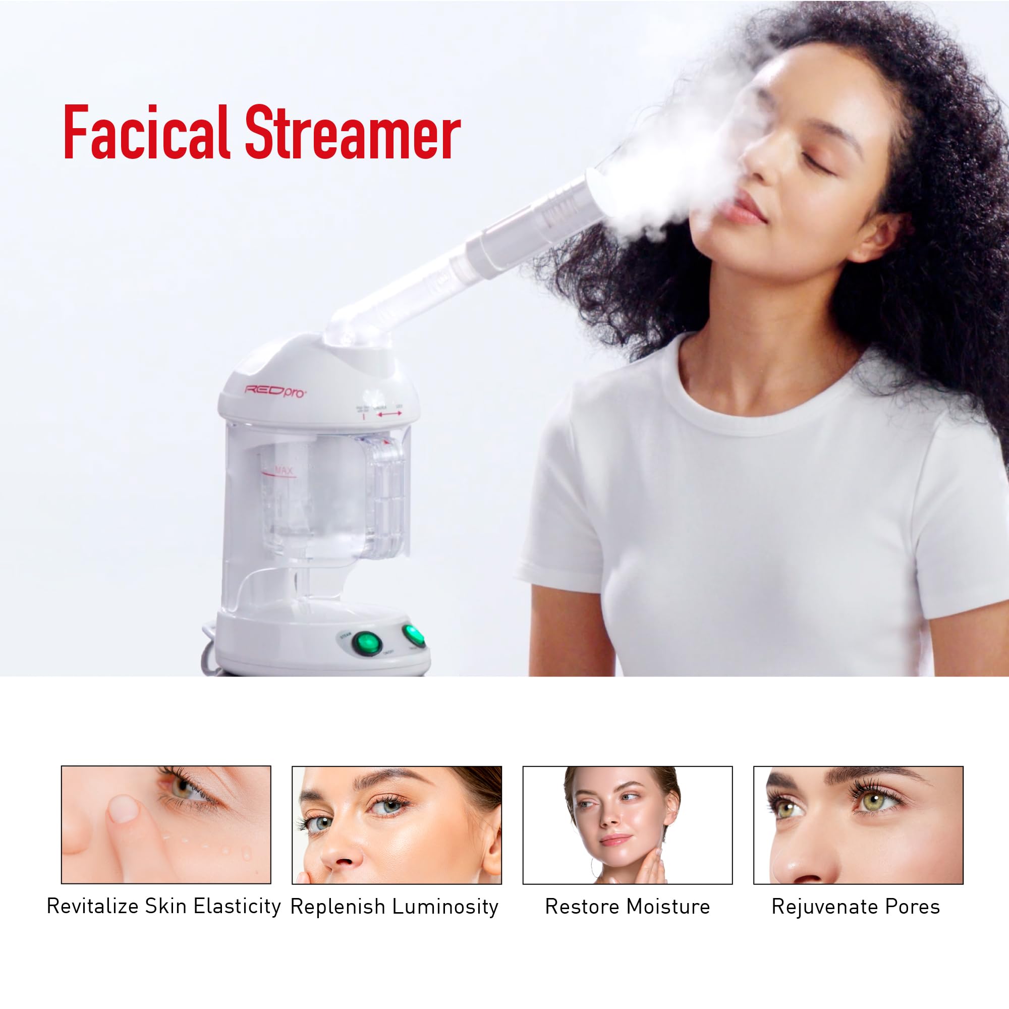 Red Pro Hair Therapy 2-in-1 Hair Steamer & Facial Steamer for Deep Cleaning, Designed for Personal Care at Home or Salon, Moistu