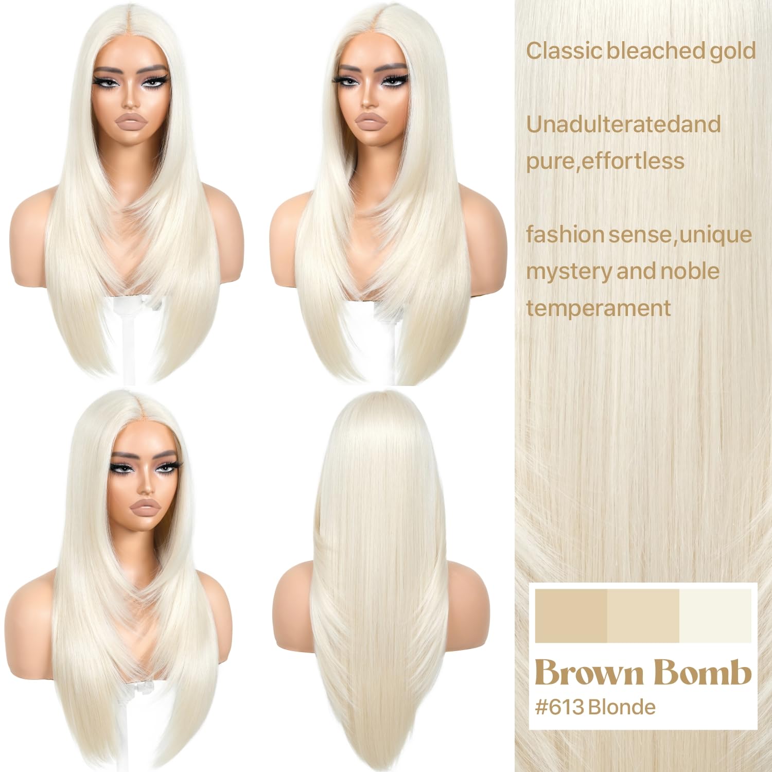 BrownBomb Blonde Wear and Go Glueless Wigs Pre Plucked Pre Cut for Beginners 613 Synthetic Lace Front Wigs With Bangs Long Strai