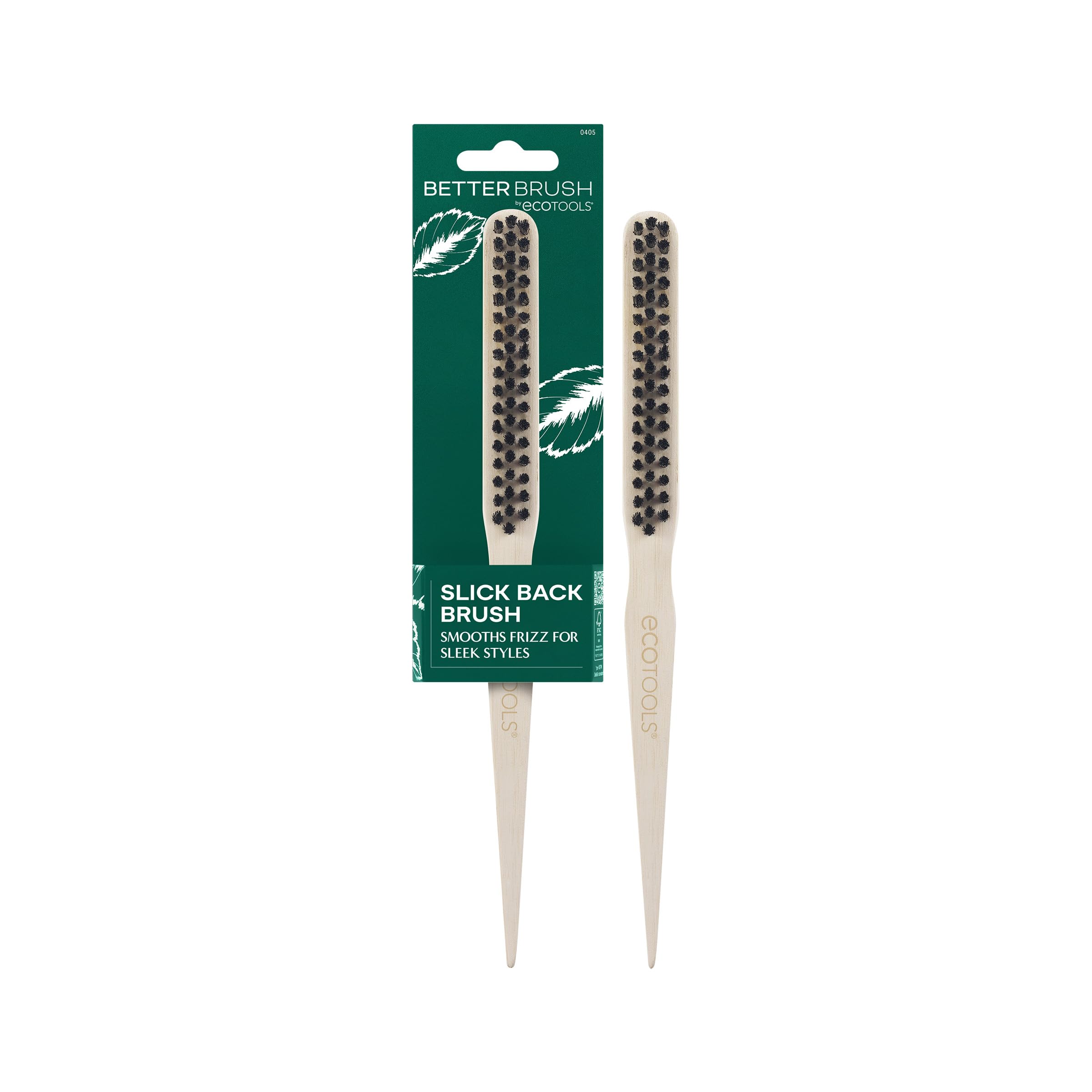 EcoTools Slick Back Hairbrush, Small Brush For The Perfect Ponytail Or Bun, Tease, Smooth, & Style Hair, Tame Frizz & Flyaways, 