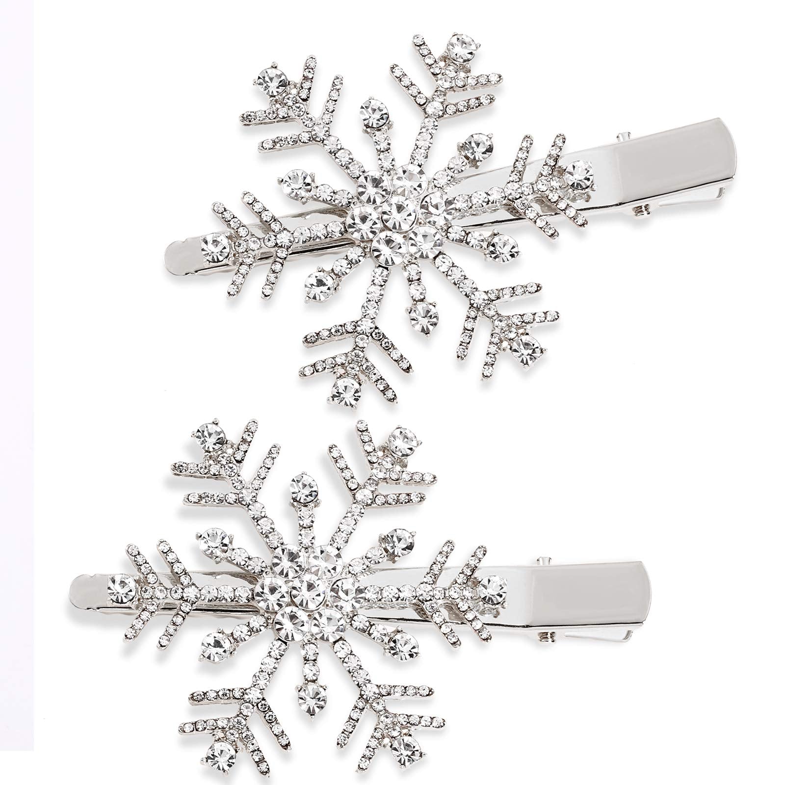 HZEYN Christmas Snowflake Hair Clips Winter Holiday Jewlry Big Crystal Snowflake Hairpin Barrette Wedding Bridal Hair Accessorie