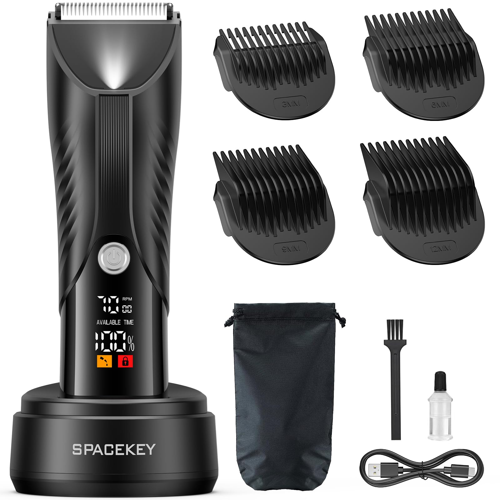 Manscape Trimmer For Men, Electric Body Hair Trimmer, Ipx7 Waterproof Ball Trimmer Men With 2 Speeds, Led Light, Wet/Dry Groomer