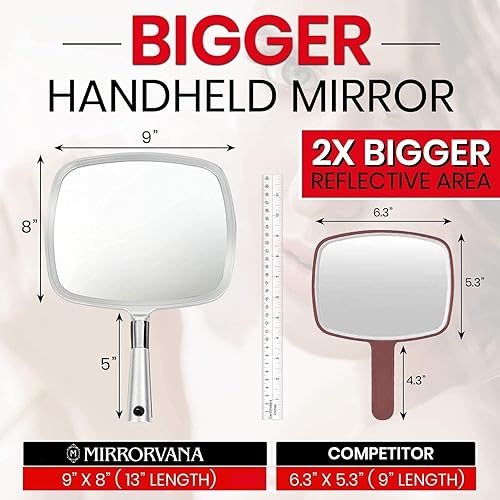 MIRRORVANA Large Hand Mirror with Comfy Handle for Men & Women - Professional Handheld Haircut Mirrors for Barber and Salon - 9