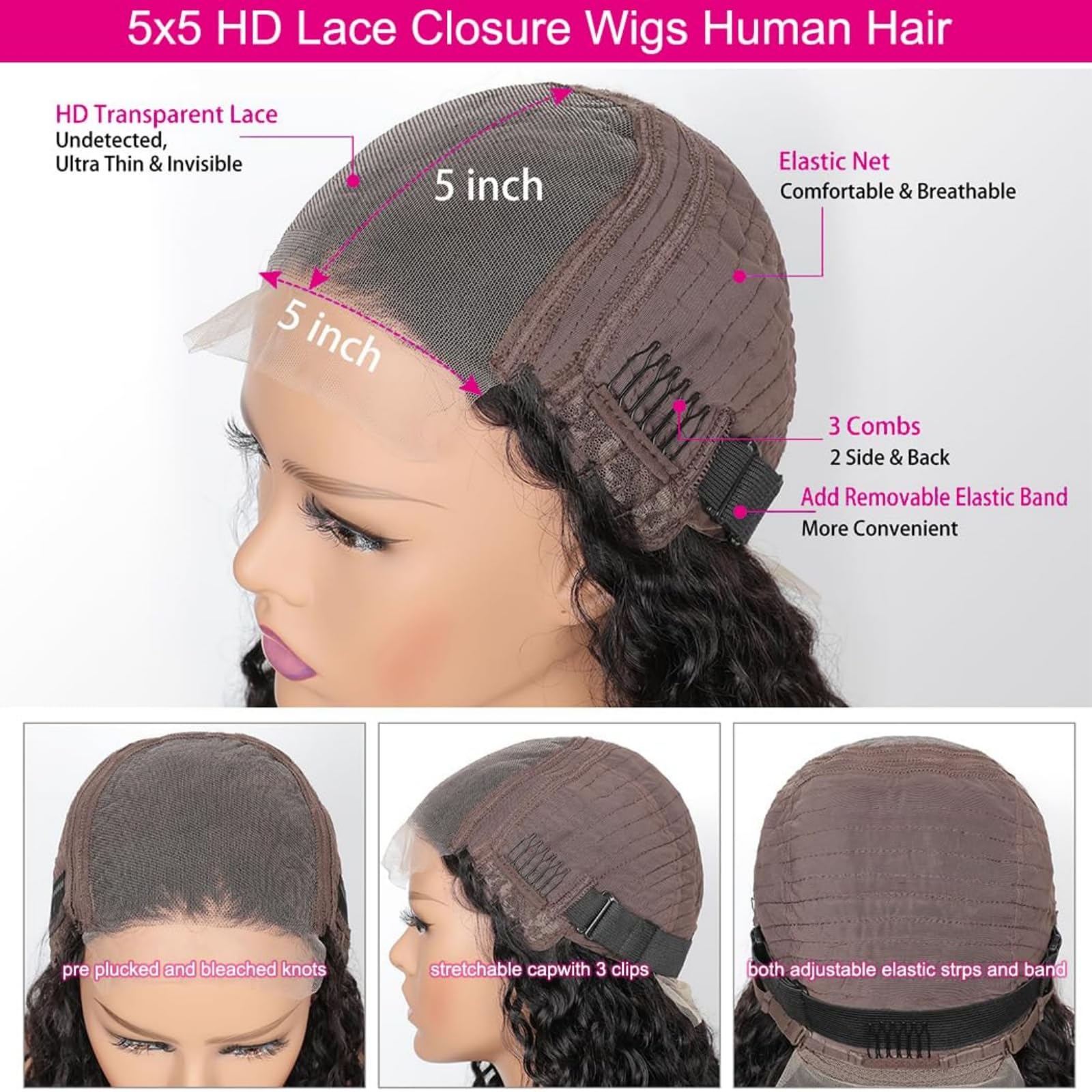 28 Inch 5X5 Lace Front Wigs Human Hair Pre Plucked 150% Density Water Wave Glueless Lace Frontal Wigs Human Hair For Women 5X5 B