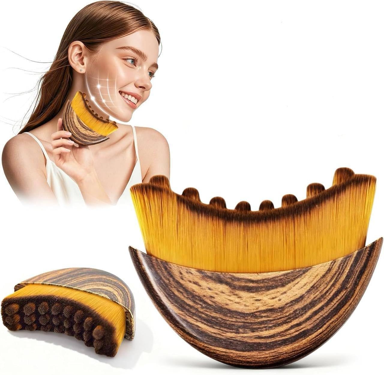 Heloros Curved Contour Brush For Face Contouring & Blending, Facial Massage Brush For Jawline, Chin & Neck, Soft Makeup Sculptin