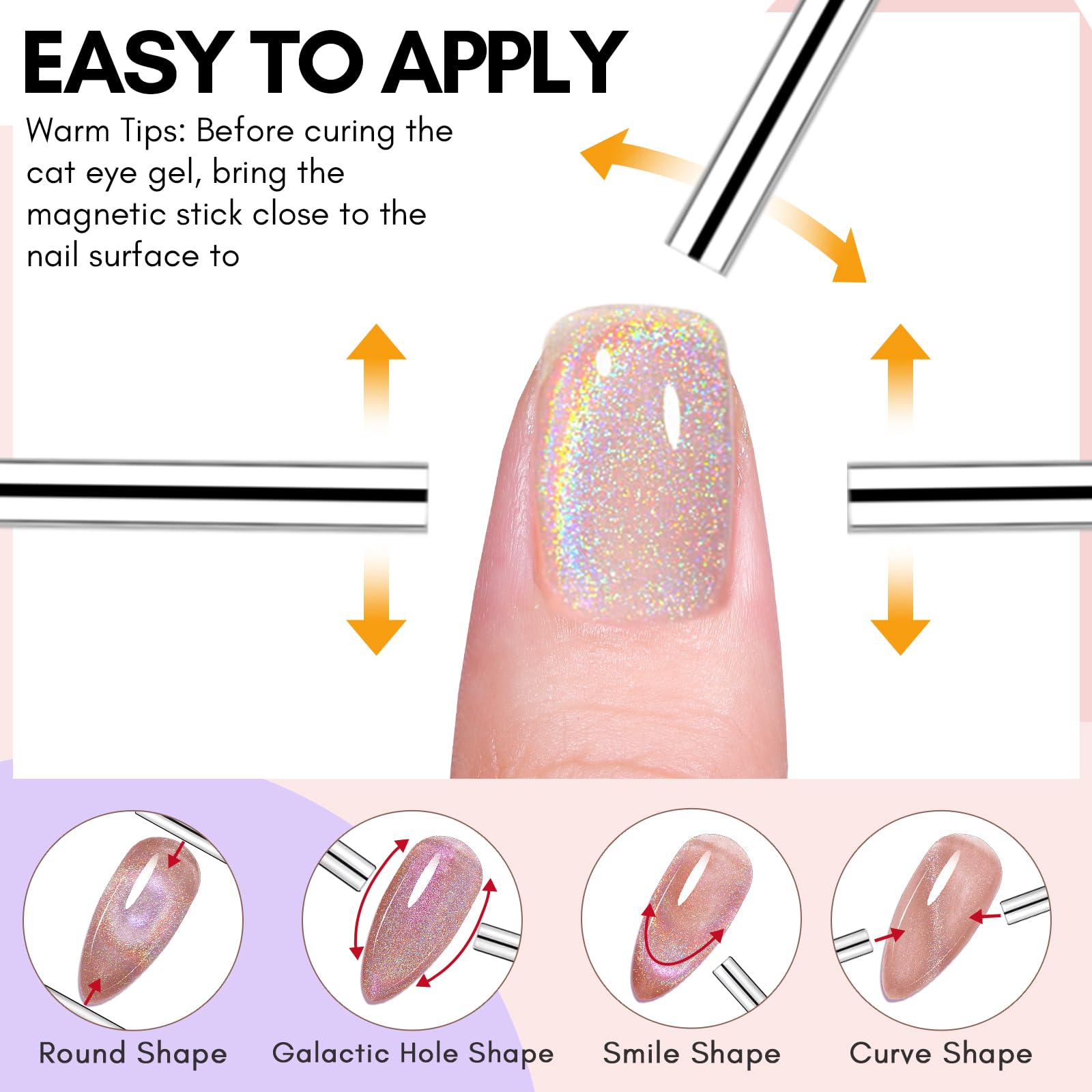 Makartt Gel Nail Polish, Universal Rainbow Cat Eye Gel Nail Polish 10Ml Holographic 9D Sparkly Hole Cat Eye Glitter Spring Gel P