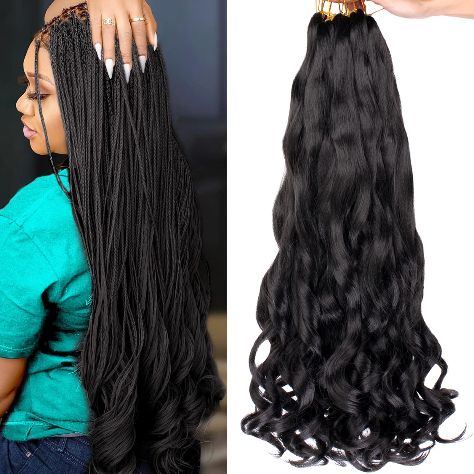 COOKOO 30 Inch 9 Pcs Premium French Curl Braiding Hair Natural Black Pre-stretched Spiral Loose Wave Braiding Hair Yaki Texture