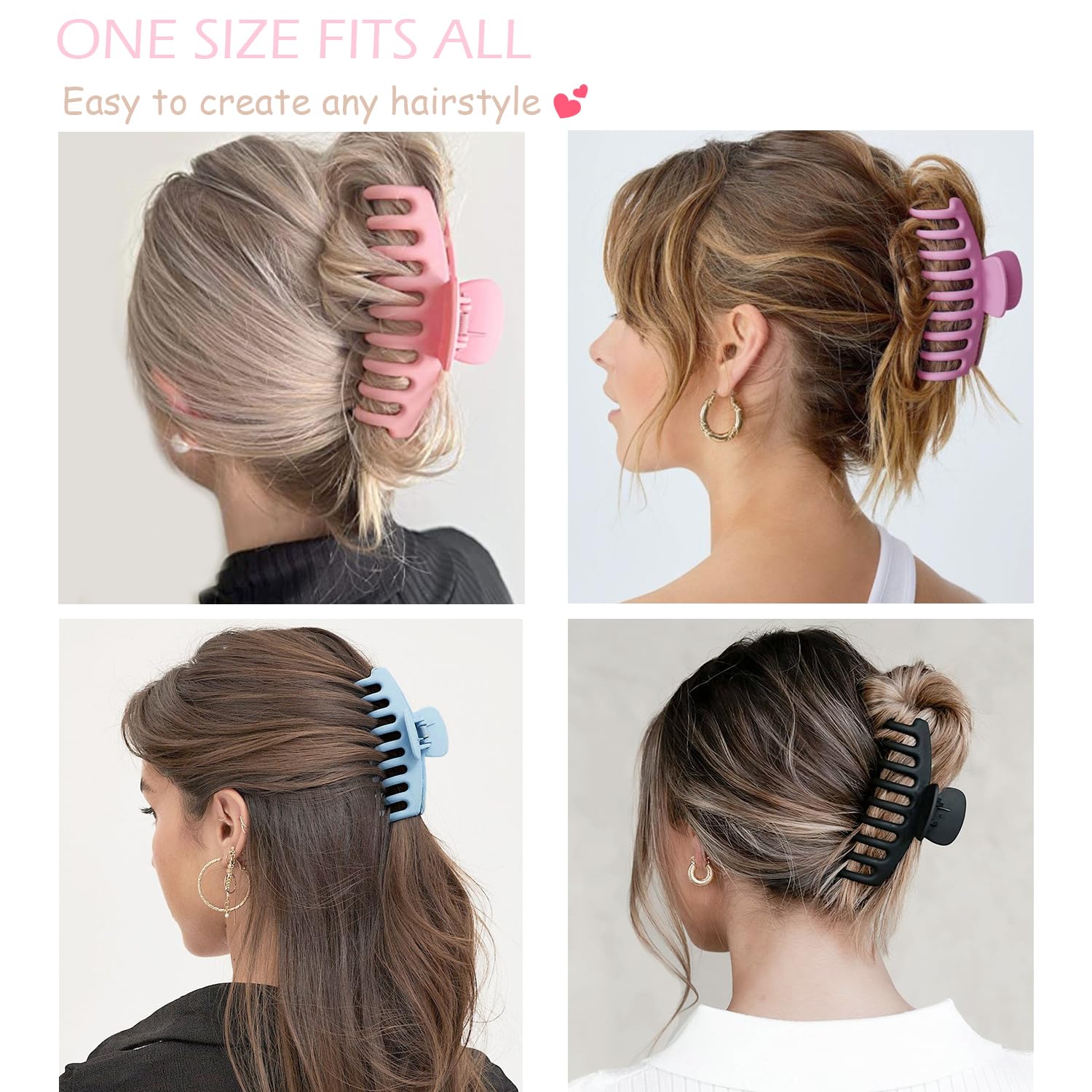 Large Hair Claw Clips 12 Pack Flower Hair Clips For Thick Hair, Big Hair Clips Square Matte Strong Hold For Thin Hair, Cute Hair