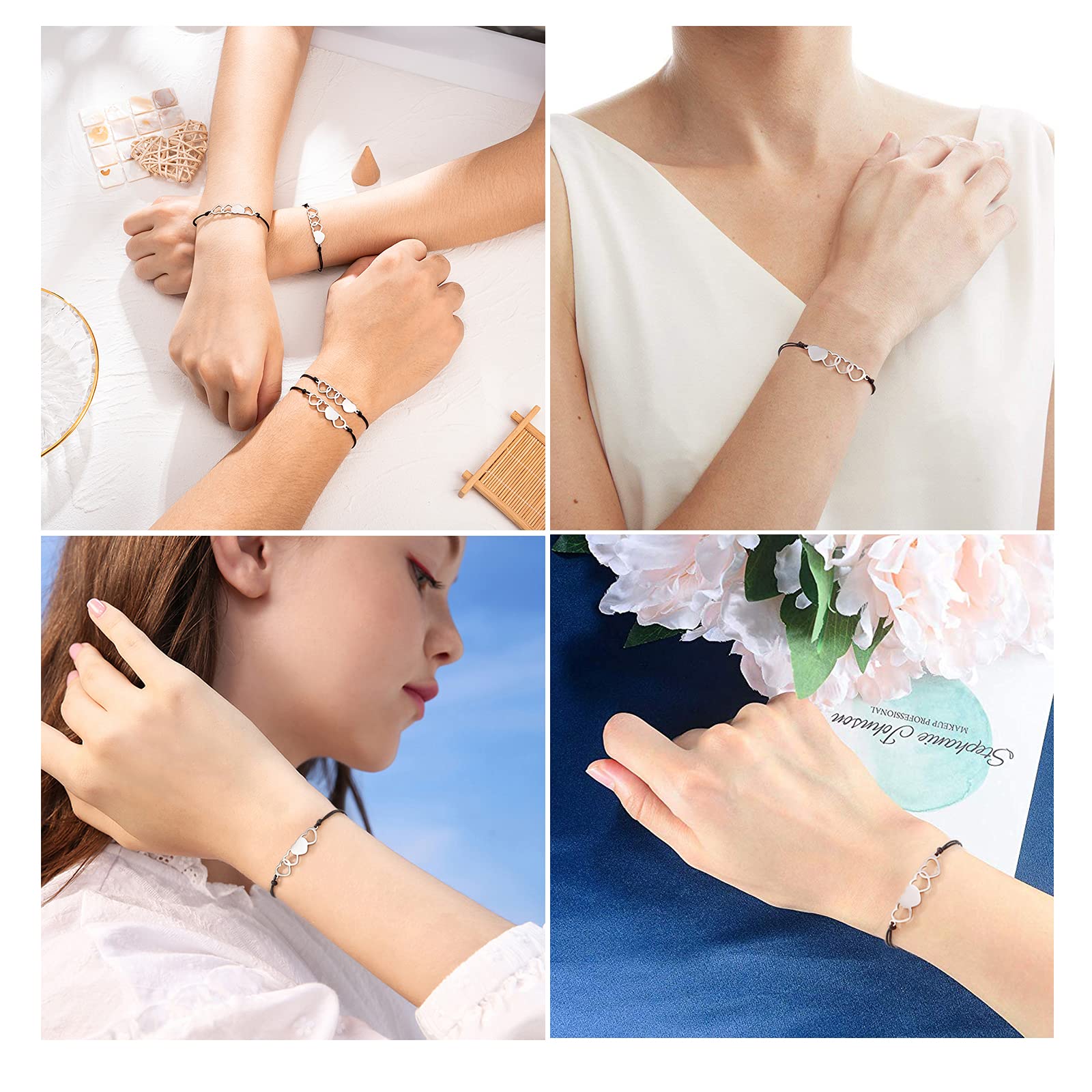 Tarsus 4 Best Friend Bracelets Matching Sister Friendship Heart Bracelet Jewelry Galentines Valentine Day Gifts for Friends Bff