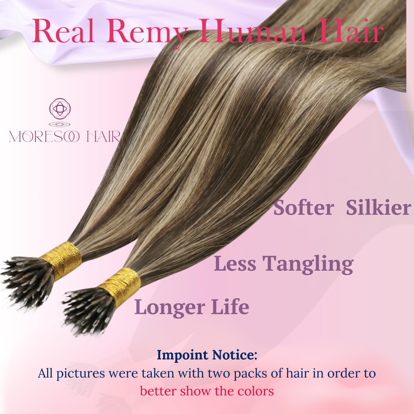 Moresoo Nano Tip Hair Extensions Human Hair Dark Brown And Caramel Blonde Balayage Nano Hair Extensions Human Hair 16Inch Nano B