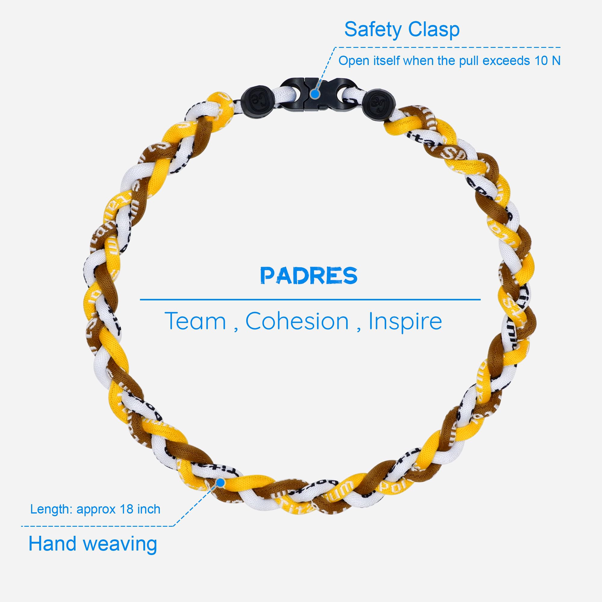 SUPBOMM Baseball Rope Necklaces, League Team Colors Braided Necklace, Baseball Team Gifts, Padres