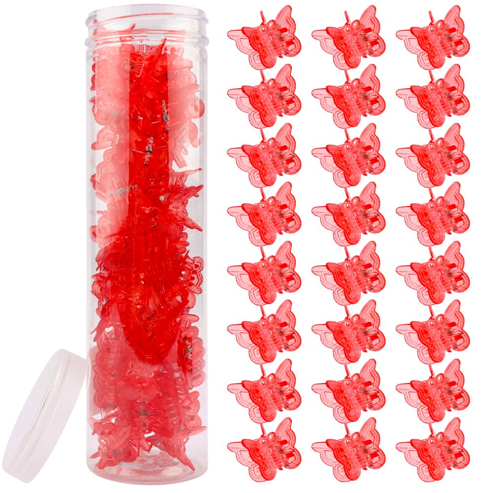 Ahoney 60PCS Mini Red Butterfly Hair Clips for Hair with Box Glitter 90s Y2k Hair Accessories for Girls Women