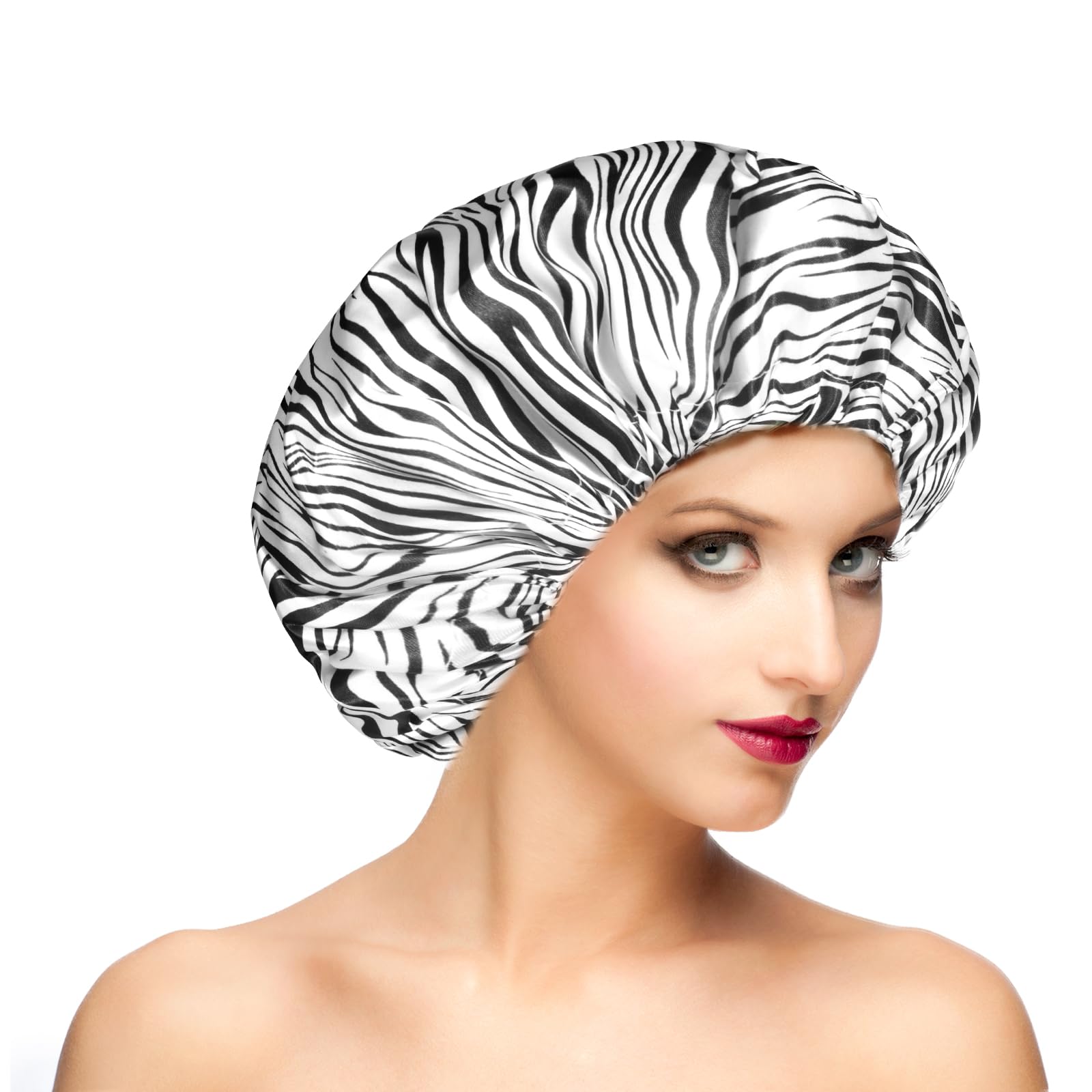 Fishent Shower Cap, Large Shower Caps For Women Reusable Double Layer Waterproof, Adjustable Extra Large Shower Cap For Long Hai