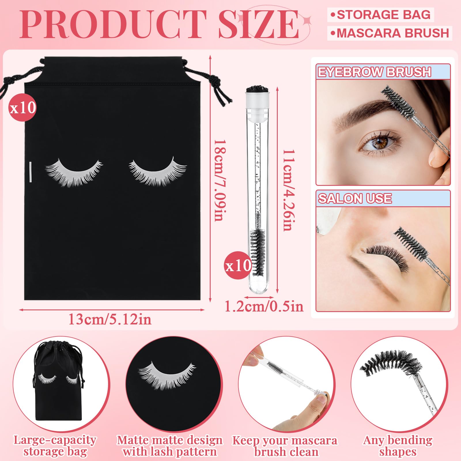 Dansib 60 Pcs Lash Shampoo Brushes Set 10 Lash Shampoo Brushes 10 Mascara Tubes and Wands 10 Foam Pump Bottle 10 Cleaning Rinse
