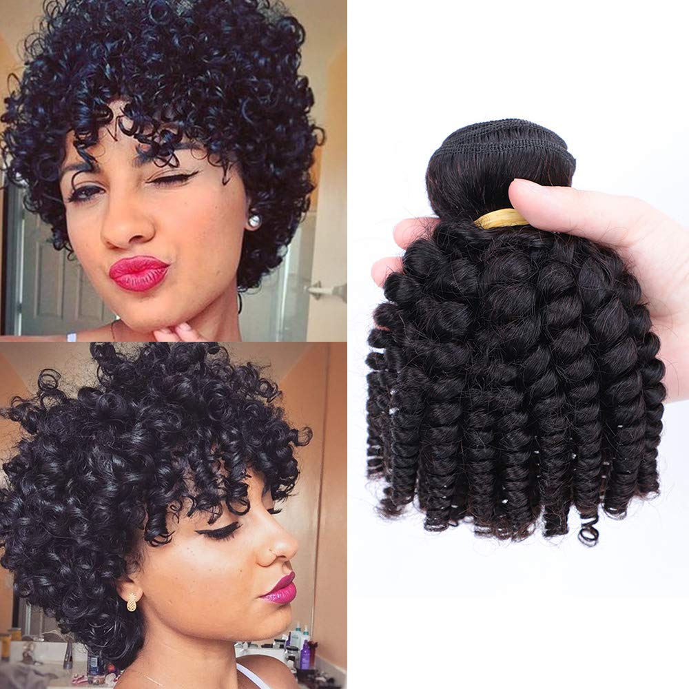 Brazilian Funmi Human Hair Bundles 10 10 10in, Afro Kinky Curly Hair Bundles Short Curly Weave, Unprocessed Brazilian Virgin Hum