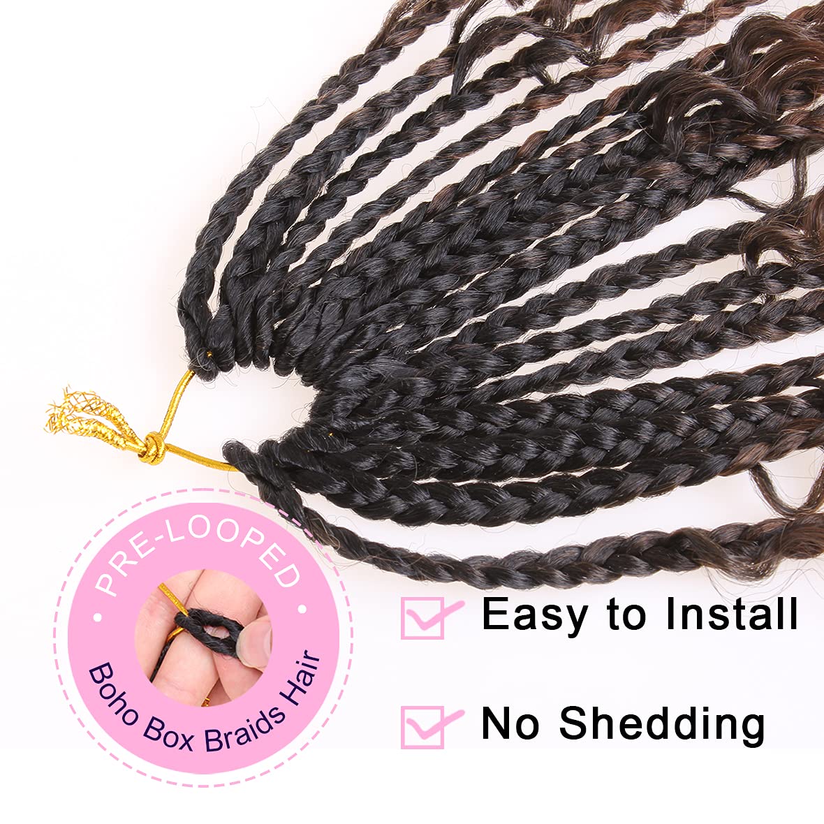Unionbeauty 8 Packs Boho Box Braids Crochet Hair 14 Inch Messy Goddess Box Braids Crochet Hair Curly Ends Pre-Looped Individual