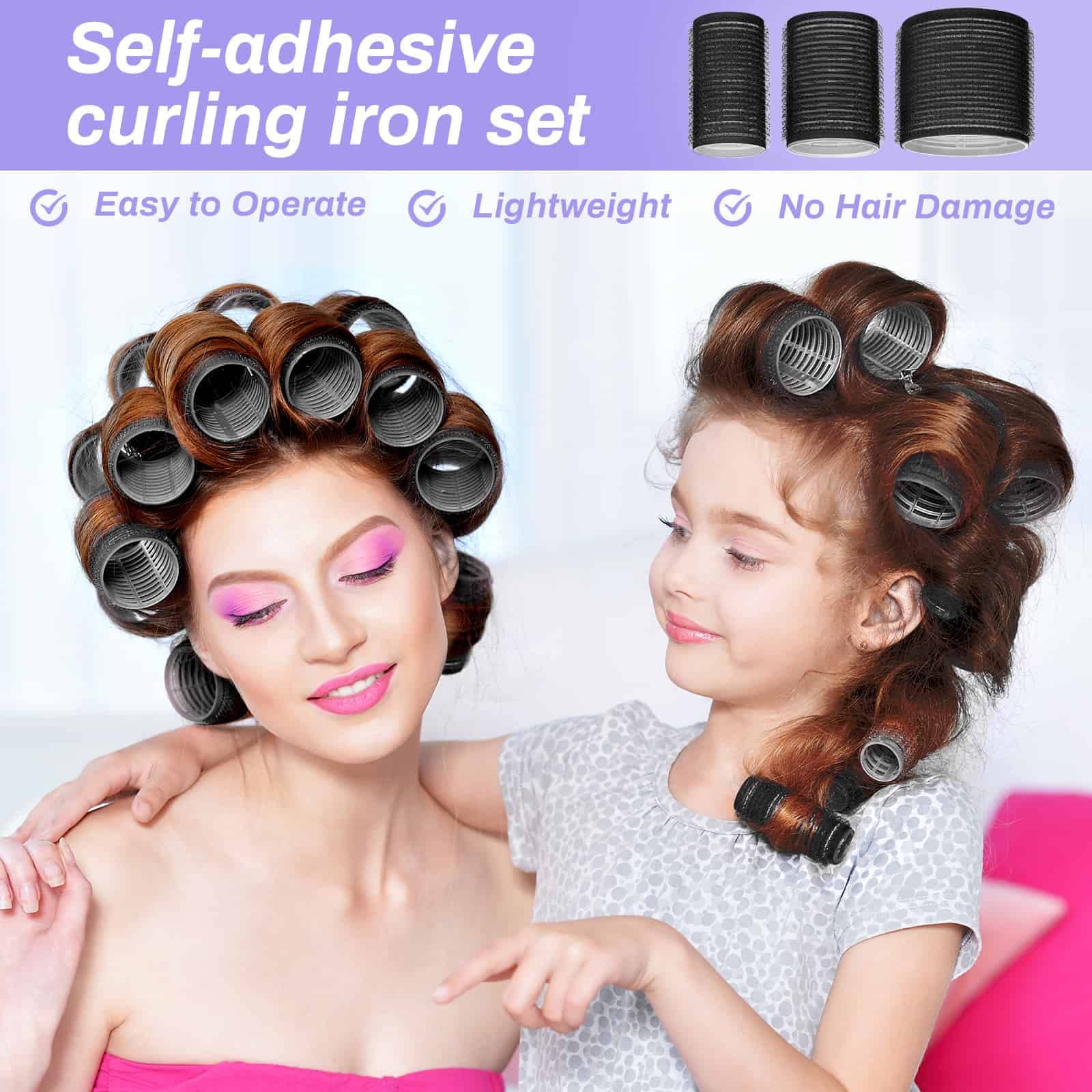 Self Grip Hair Rollers Curlers 24 Pcs Set with 12Pcs Hair Rollers 3 Sizes (4 Jumbo, 4 Large & 4 Medium) and 12 Pcs Hair Clips fo