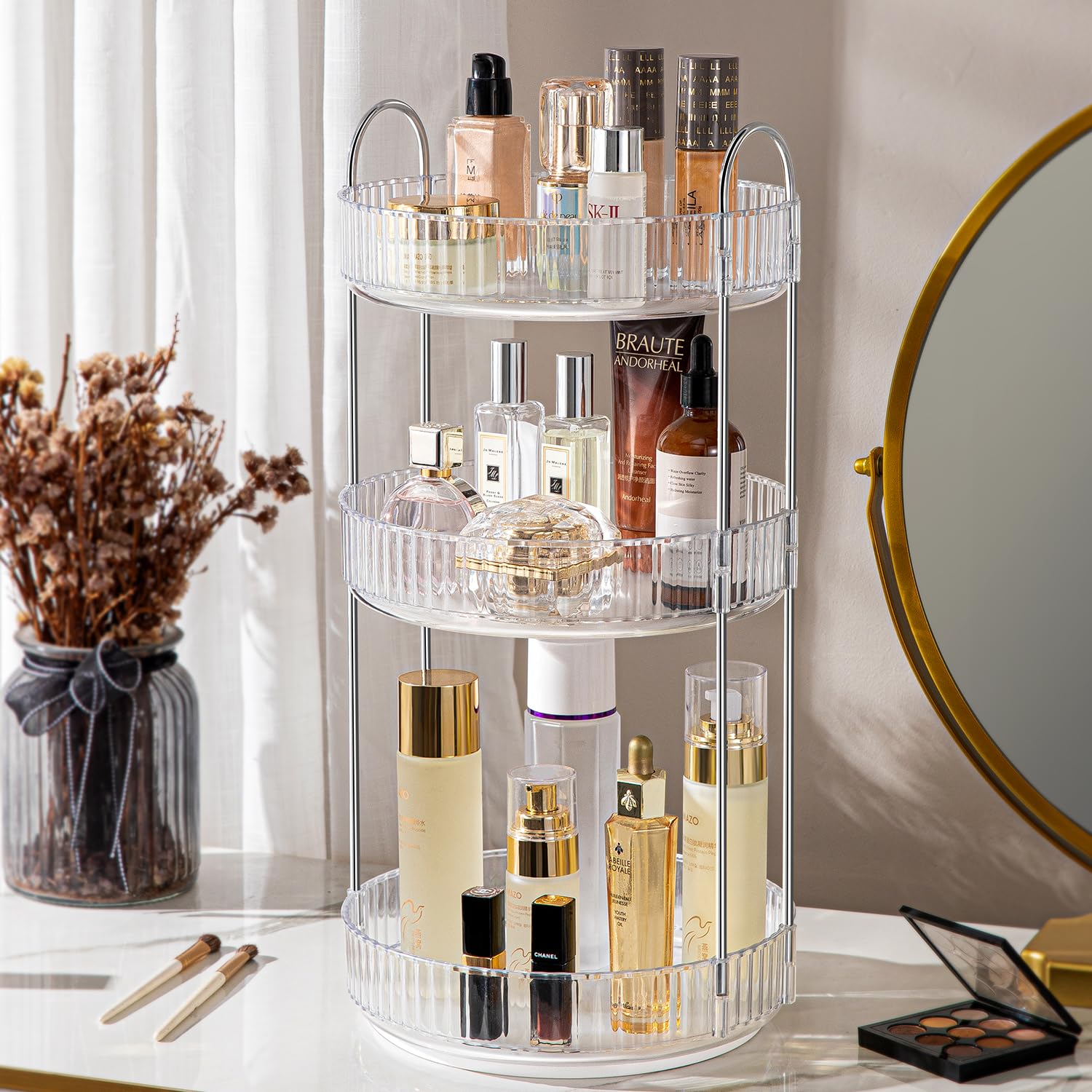Aluyuyo 360 Rotating Makeup Organizer For Vanity, Spinning Cosmetics Organizer Holder Rack, Large Capacity Bathroom Organizer Co