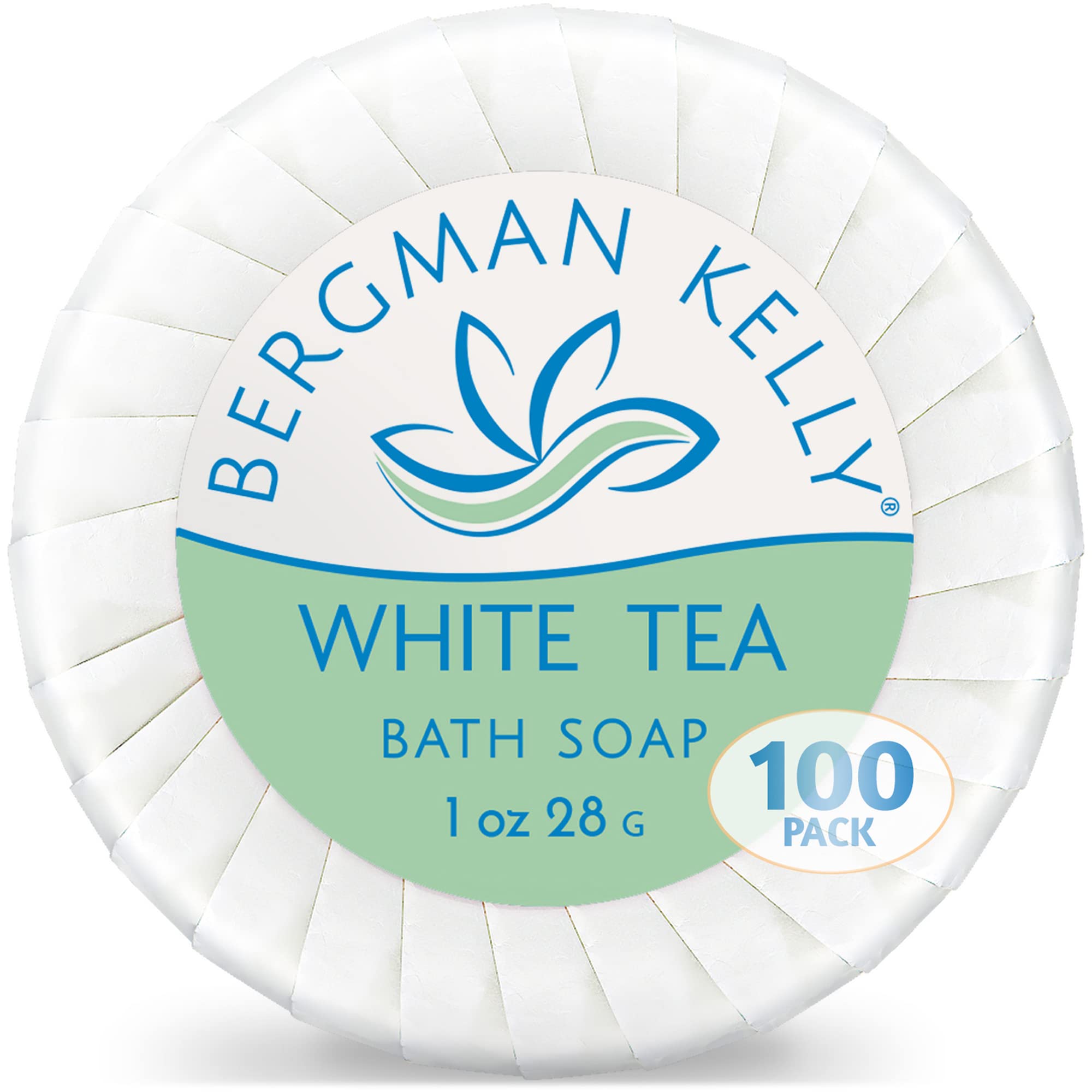 Bergman Kelly Hotel Soap Bars (White Tea, 1 Oz, 100 Pk), Travel Size Luxury Bulk Amenities Bar Soap, Mini Individually Wrapped R