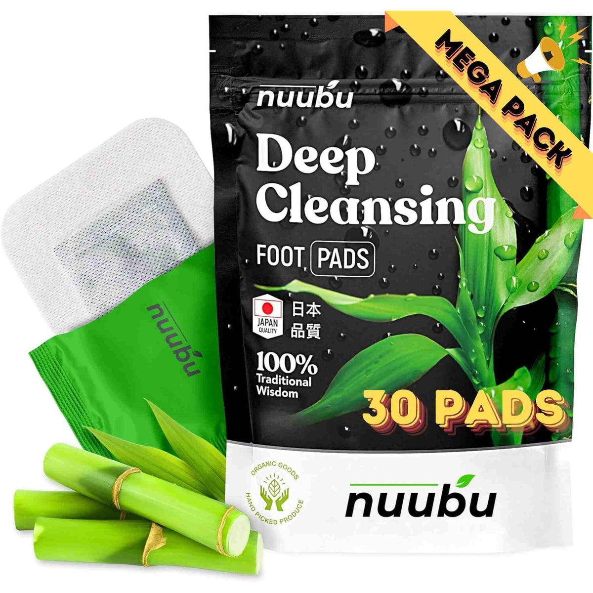Nuubu | Deep Cleansing Foot Pads for Stress Relief, Better Sleep & Foot Care | Organic Foot Patches with Bamboo Vinegar and Ging