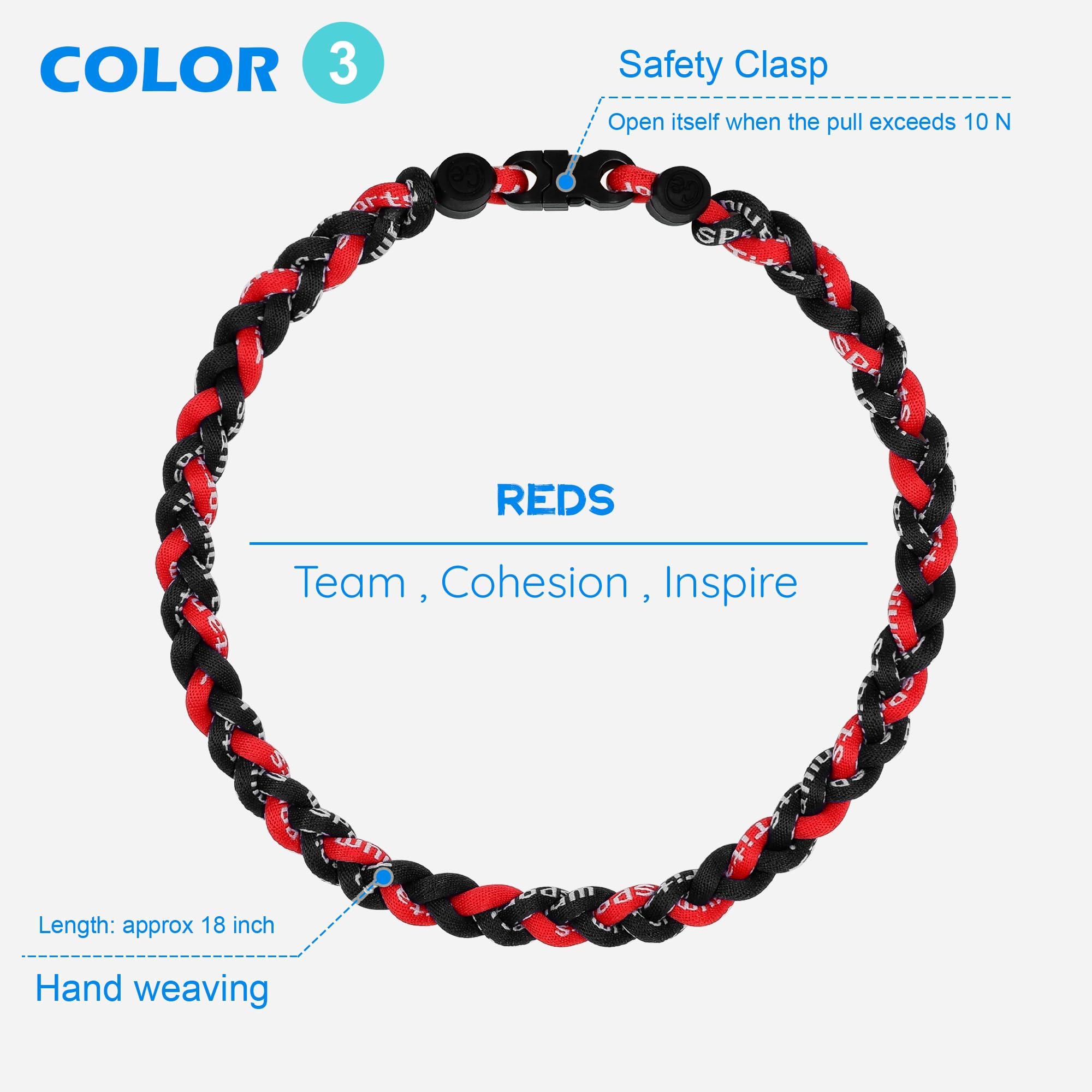 SUPBOMM 3 pcs Baseball Rope Necklaces, League Team Colors Braided Necklace, Baseball Team Gifts, Reds