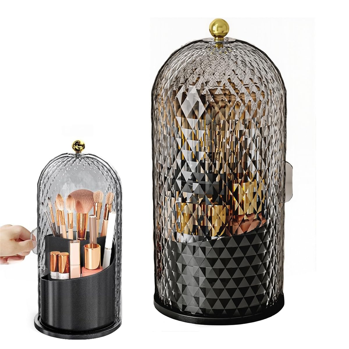 Maycreate Clear Makeup Brush Organiser 360 Rotating Holder Case With Lid