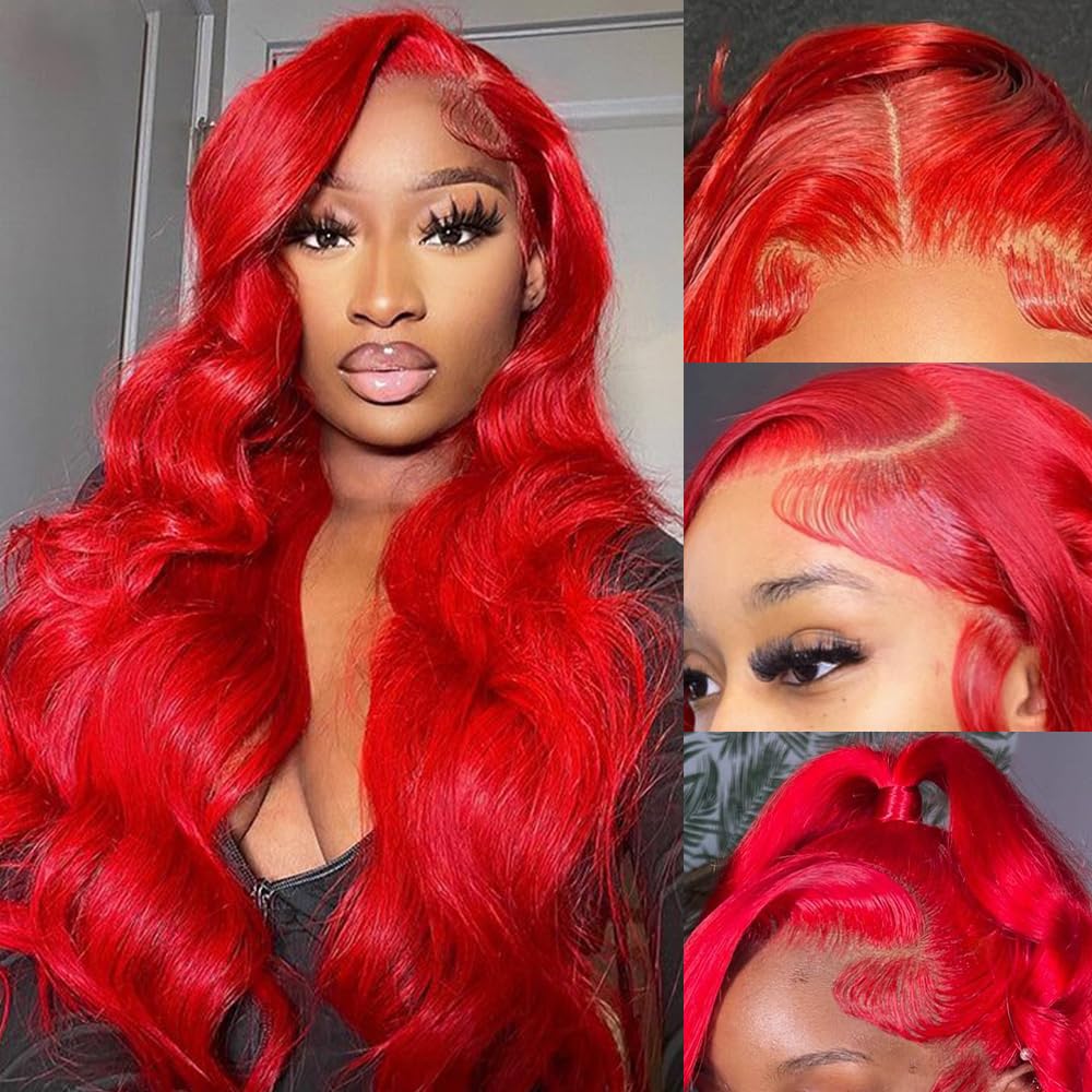 Red Lace Front Wigs Human Hair 13x4 Red Wig Human Hair Body Wave Lace Front Wigs Human Hair HD Red Colored Wigs Human Hair 180% 