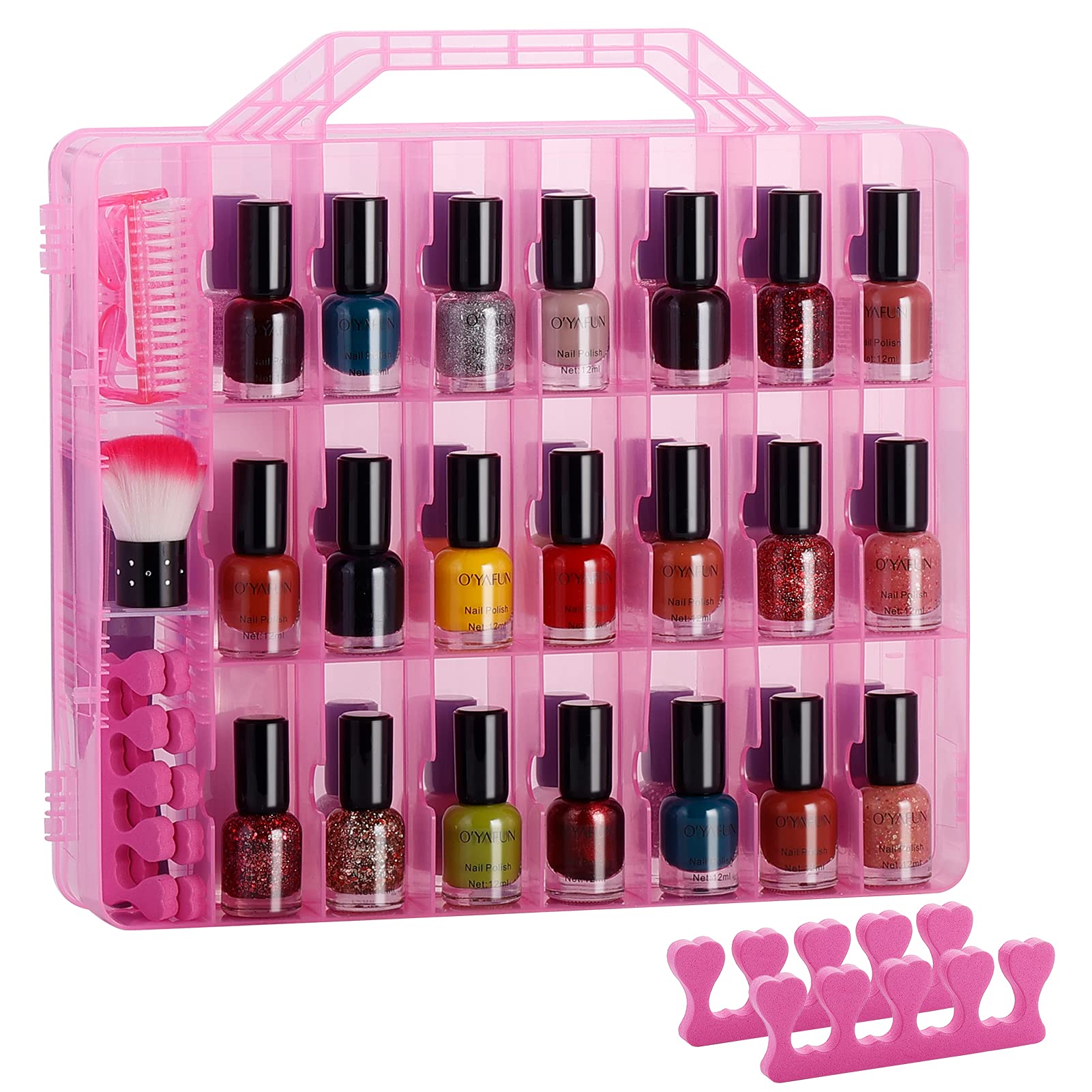 DreamGenius Nail Polish Organizer Case for 48 Bottles, Double Side Nail Polish Holder with Adjustable Dividers, Portable Nail Po