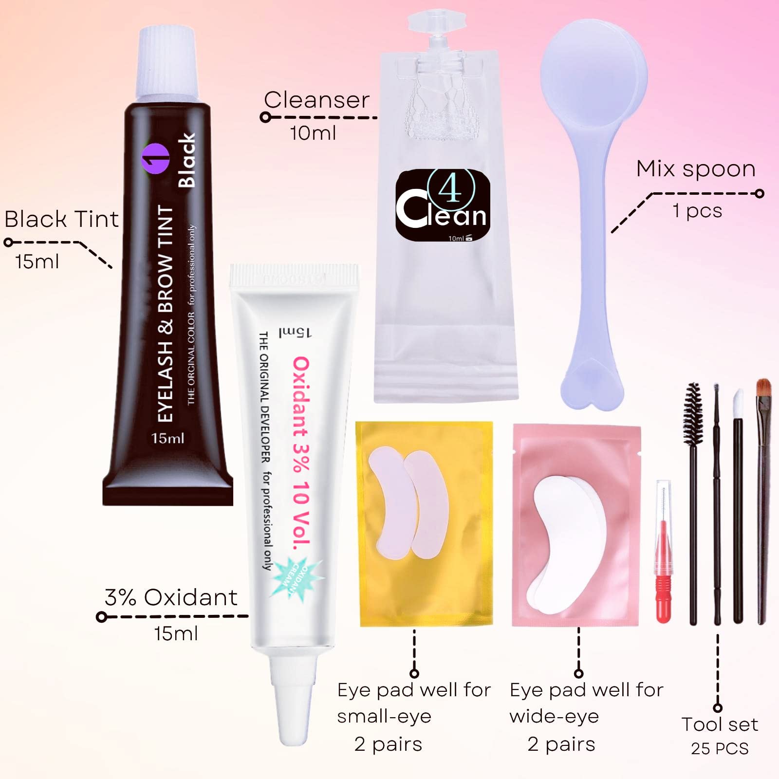 Black Lash Tint Kit, Keratin Black Eyelash Dye and Eyebrow Tint, 6 Week Voluminous Brow Tint, Tinting Look For Lash Perm/Lift/La
