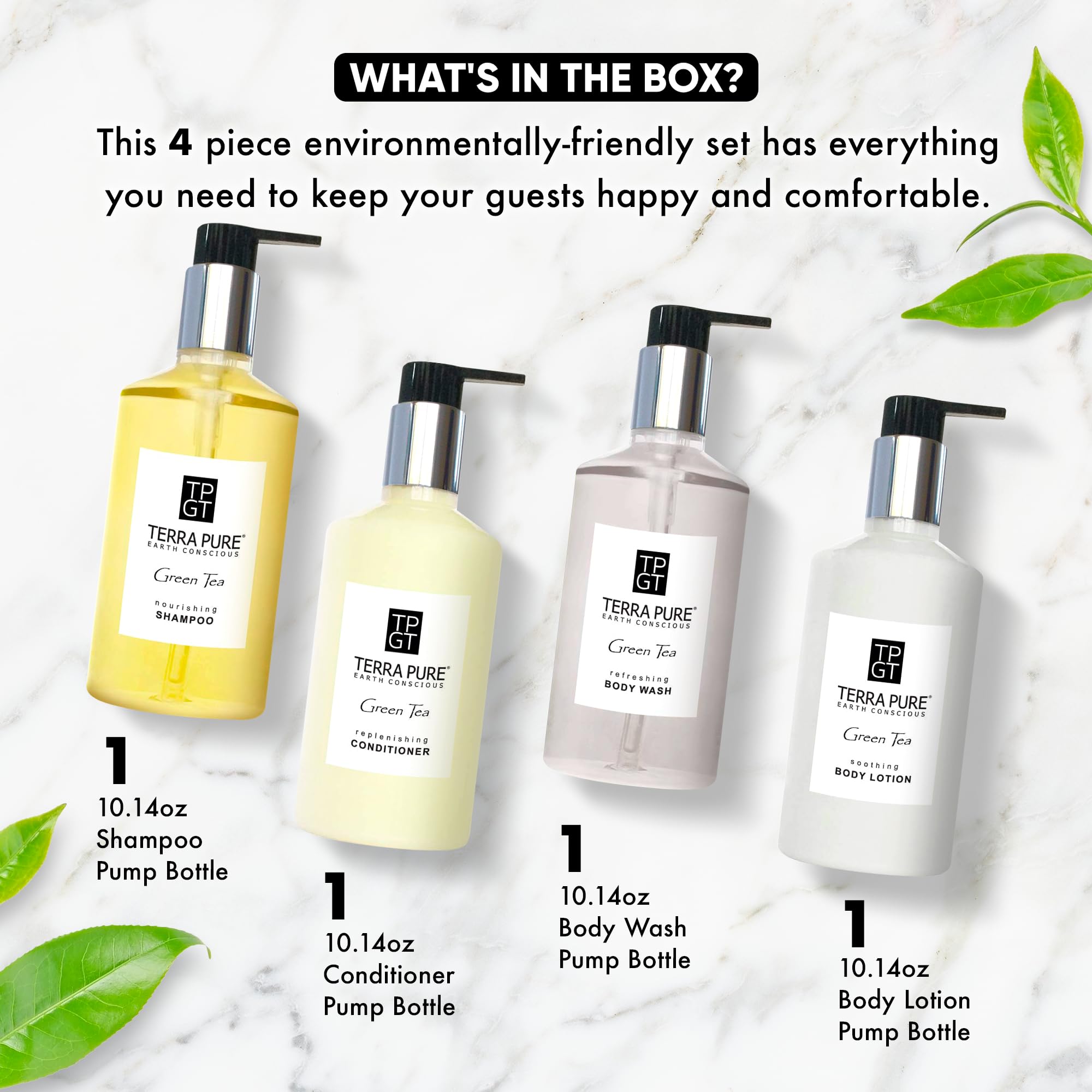 1-Shoppe Terra Pure Ecobox All-In-Kit  Green Tea Soap  1 Shampoo, 1 Conditioner, 1 Body Lotion & 1 Body Wash  10.14Oz Hotel Soap