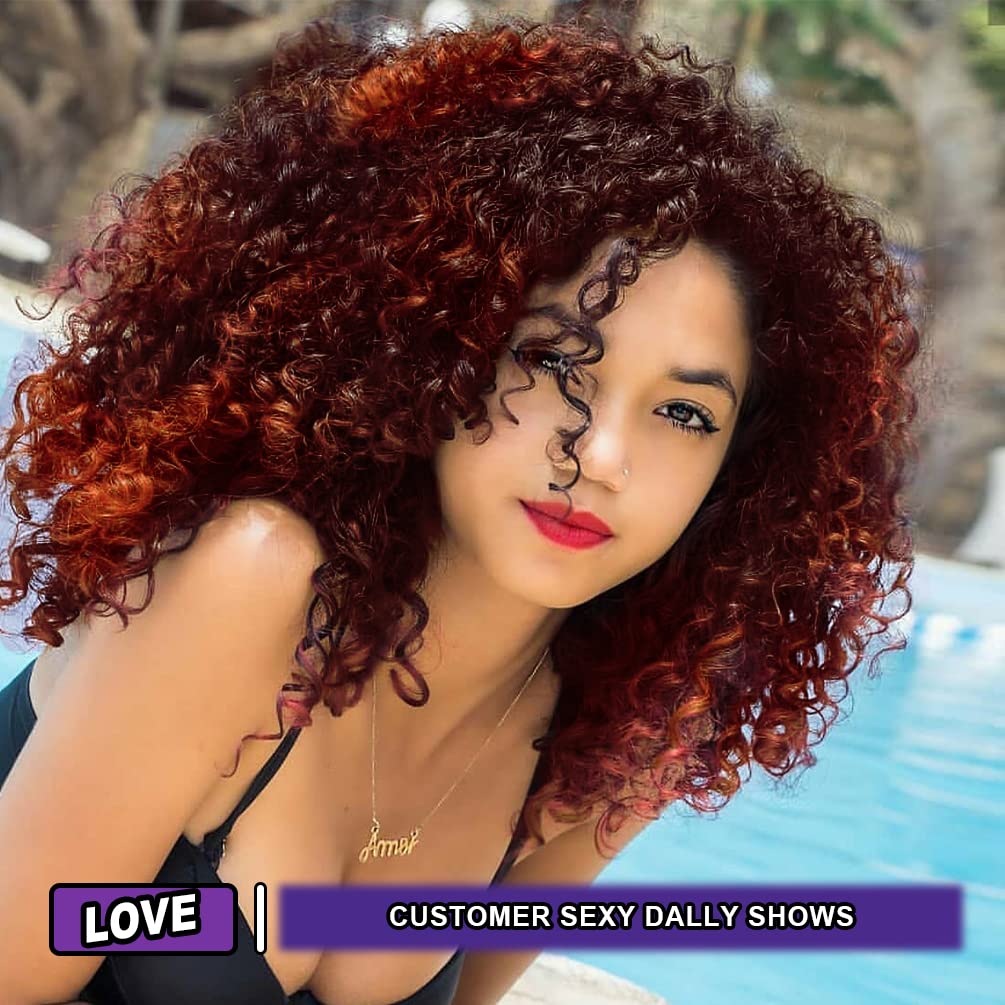 Yeame Curly Wigs For Black Women - Curly Afro Wig With Bangs Orange Mixed Brown Synthetic Hair Afro Curly Wigs With 1 Wig Comb A
