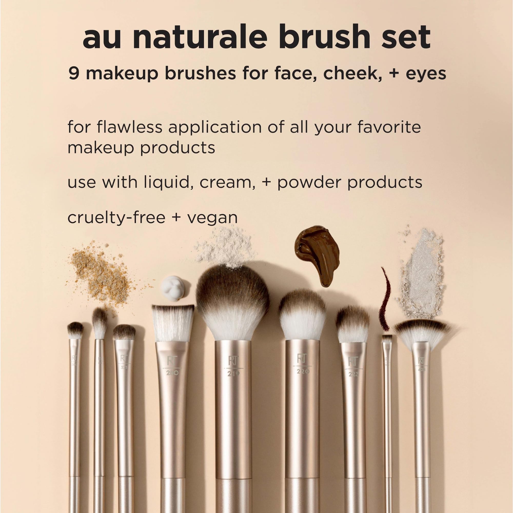 Real Techniques Au Naturale Makeup Brush Kit, For Liquid, Cream, & Powder Foundation, Eyeshadow, Blush, & Contour, Premium Quali
