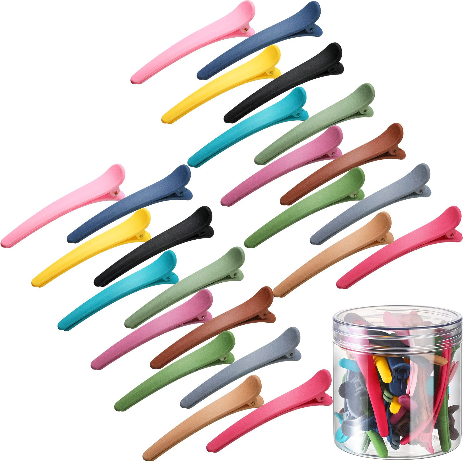 Geosar 24 Pcs Hair Sectioning Clips, Duck Billed Hair Accessories for Styling, Plastic Hair Clips with Container, 2.95 Inch, Col