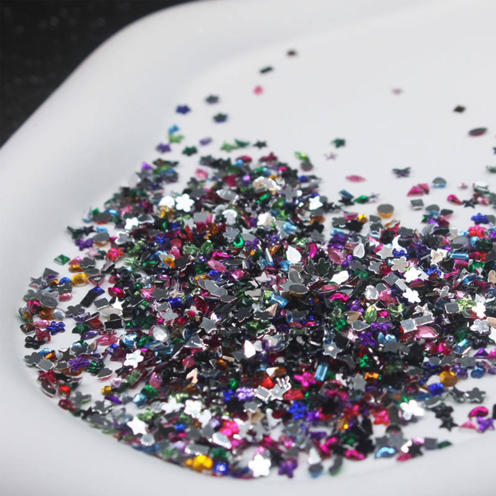 Lbpepamz 2000Pcs Colorful Rhinestones Nail Art Charms Multi Shape Crystal Flat Back Nail Gems 3D Mini Heart Star Flower Nail Dia