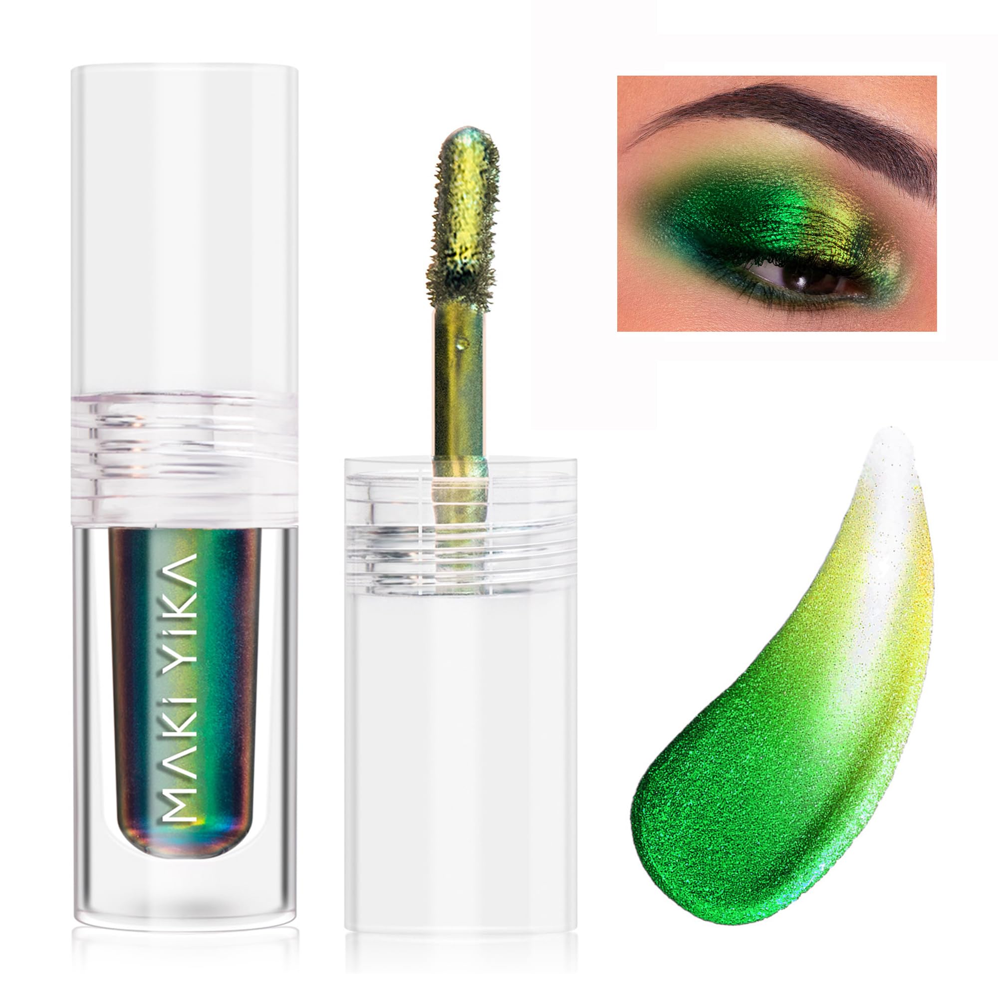 MAKI YIKA Glitter Eyeshadow Green Liquid Multichrome Eyeshadows Long Lasting Metallic Chameleon Eye Shadow Holographic Eye Toppe
