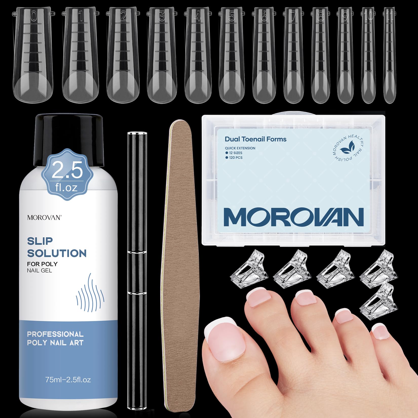 Morovan Nail Polygel Slip Solution: Salon-Grade Slip Liquid & Dual Toenail Forms for Beginner-Friendly Gel Nail Extension & Anti