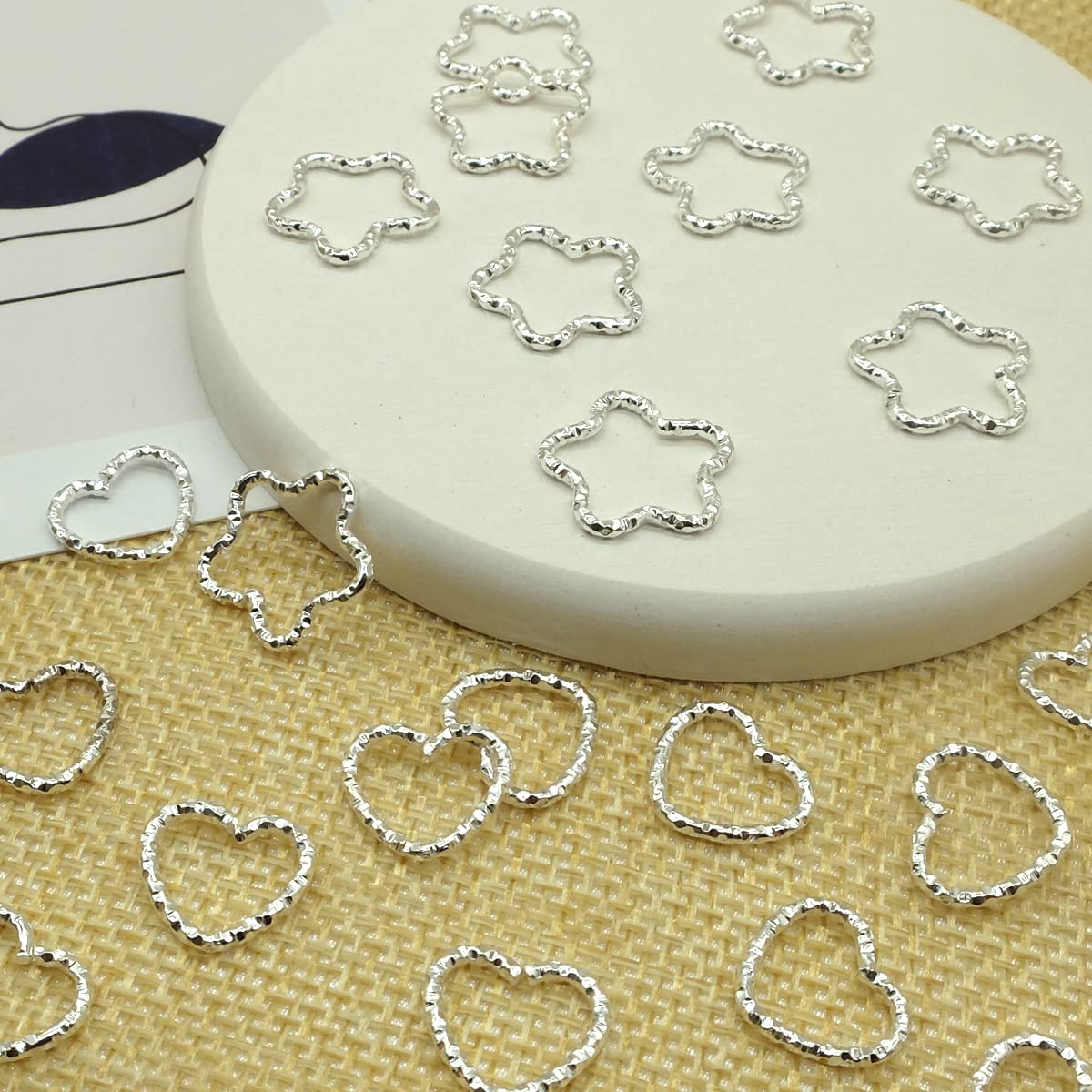 100PCS Silver Star and Silver Love Shape Braids Ring Accessories for Girl and Women Braids Locs Hair Cute Ring Metal Cuffs Decor