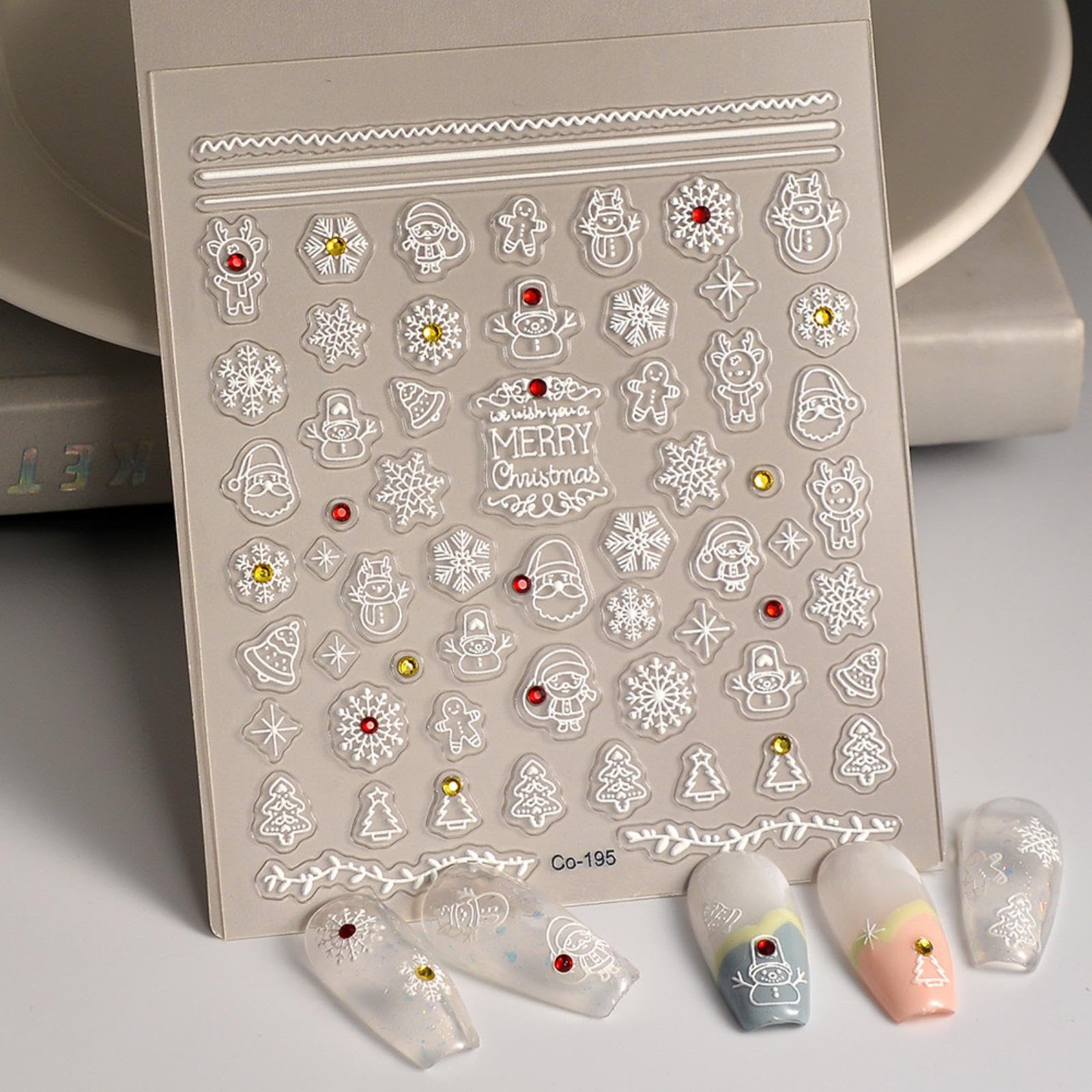 5D Embossed Christmas Nail Art Stickers Snowflake Nail Stickers Snowman Christmas Tree Nail Decals for Women Girls Winter Xmas H