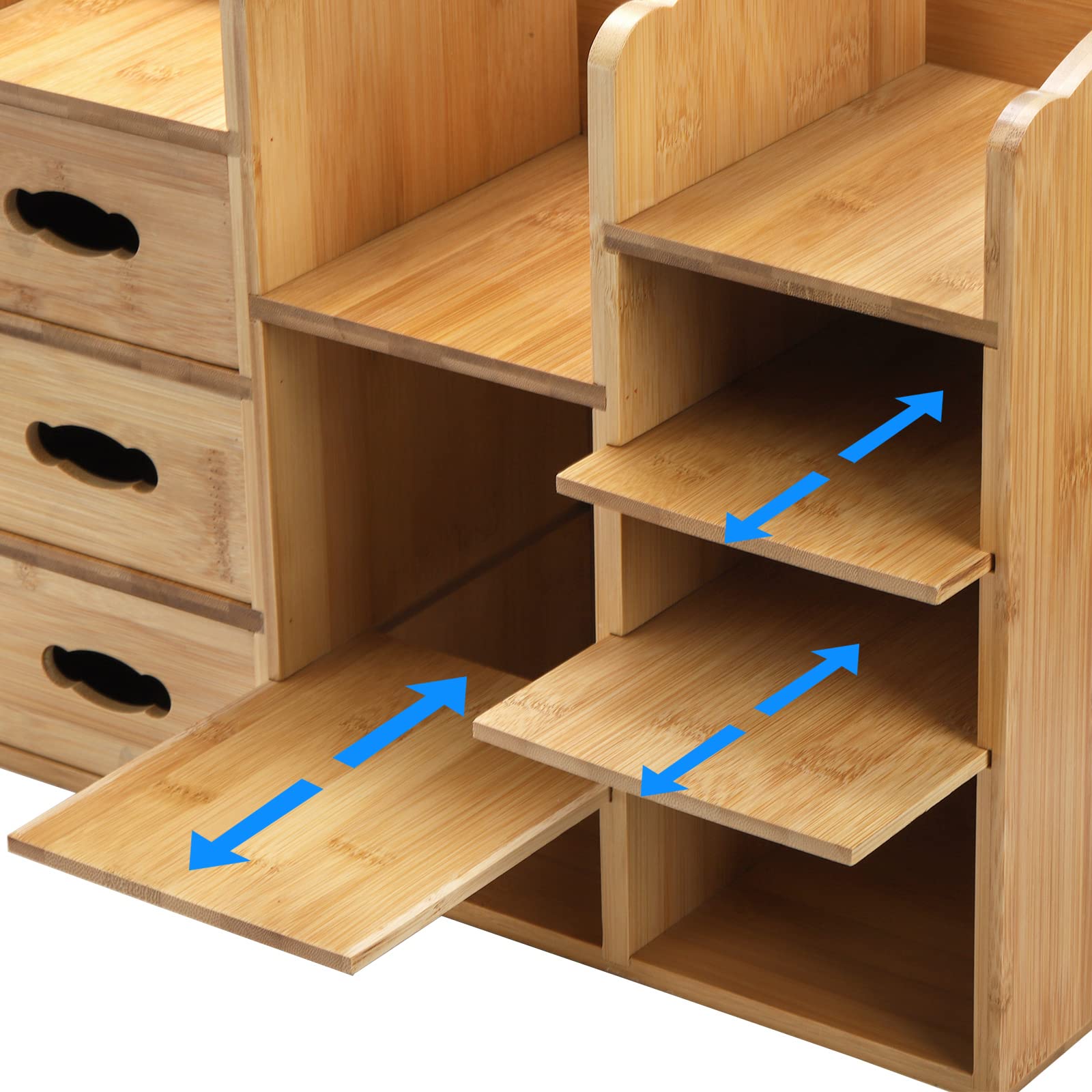 Coloch Bamboo Makeup Cosmetics Organizer with Drawers, Multifunctional Dresser Top Makeup Storage Tabletop Organizer Shelf for D