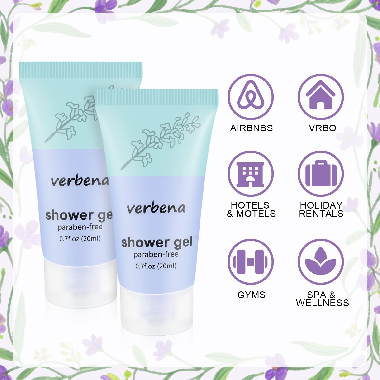 fafortune Travel Size Body Wash Bulk,Verbena Scent,0.7 fl oz (20ml) Small Size Mini body wash,Hotel Supplies Bulk for Guests Air