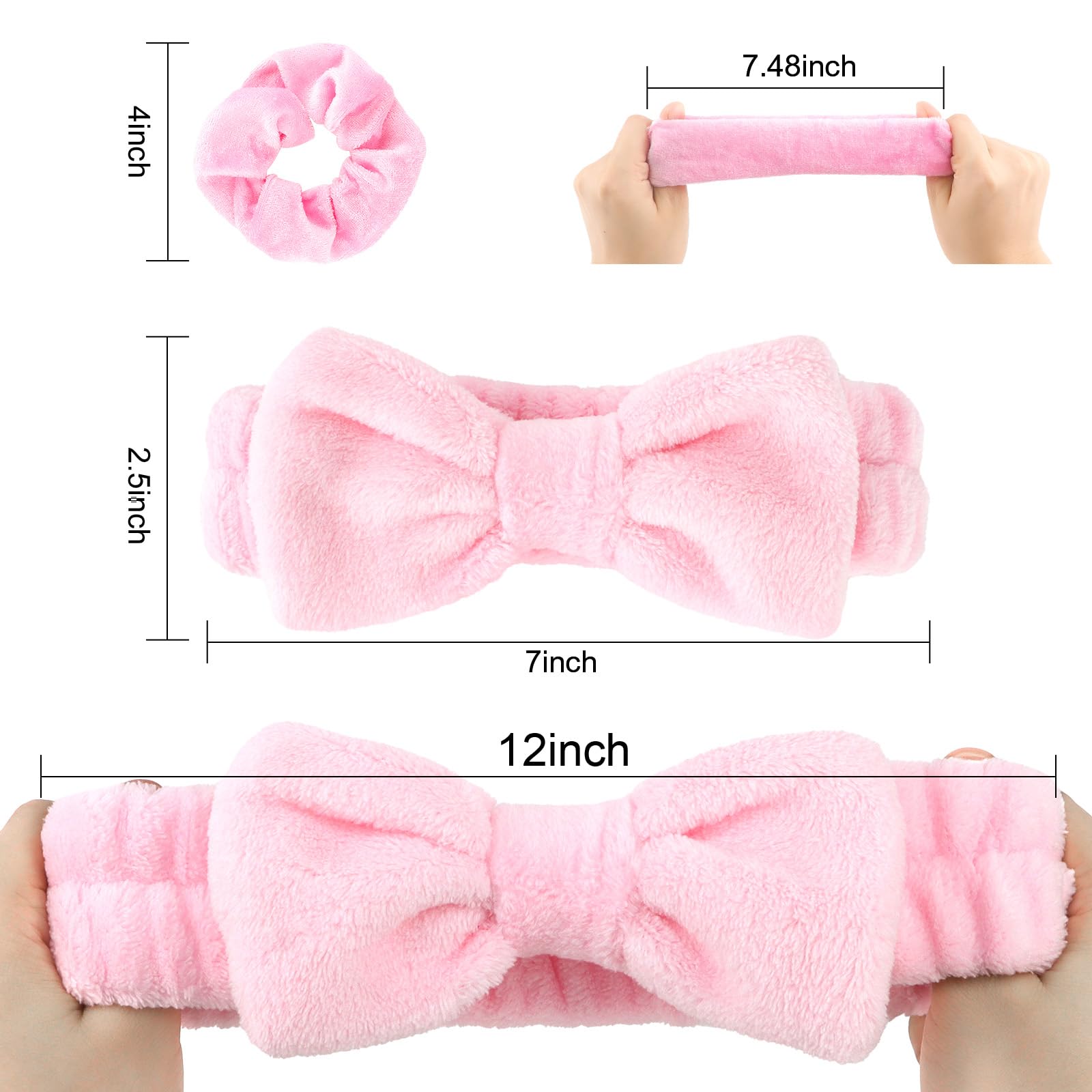 CIEHER 12 Pcs Bachelorette Party Favors - 6 Spa Headbands + 6 Velvet Hair Scrunchies Ties Set, Bachelorette Party Spa Headband f