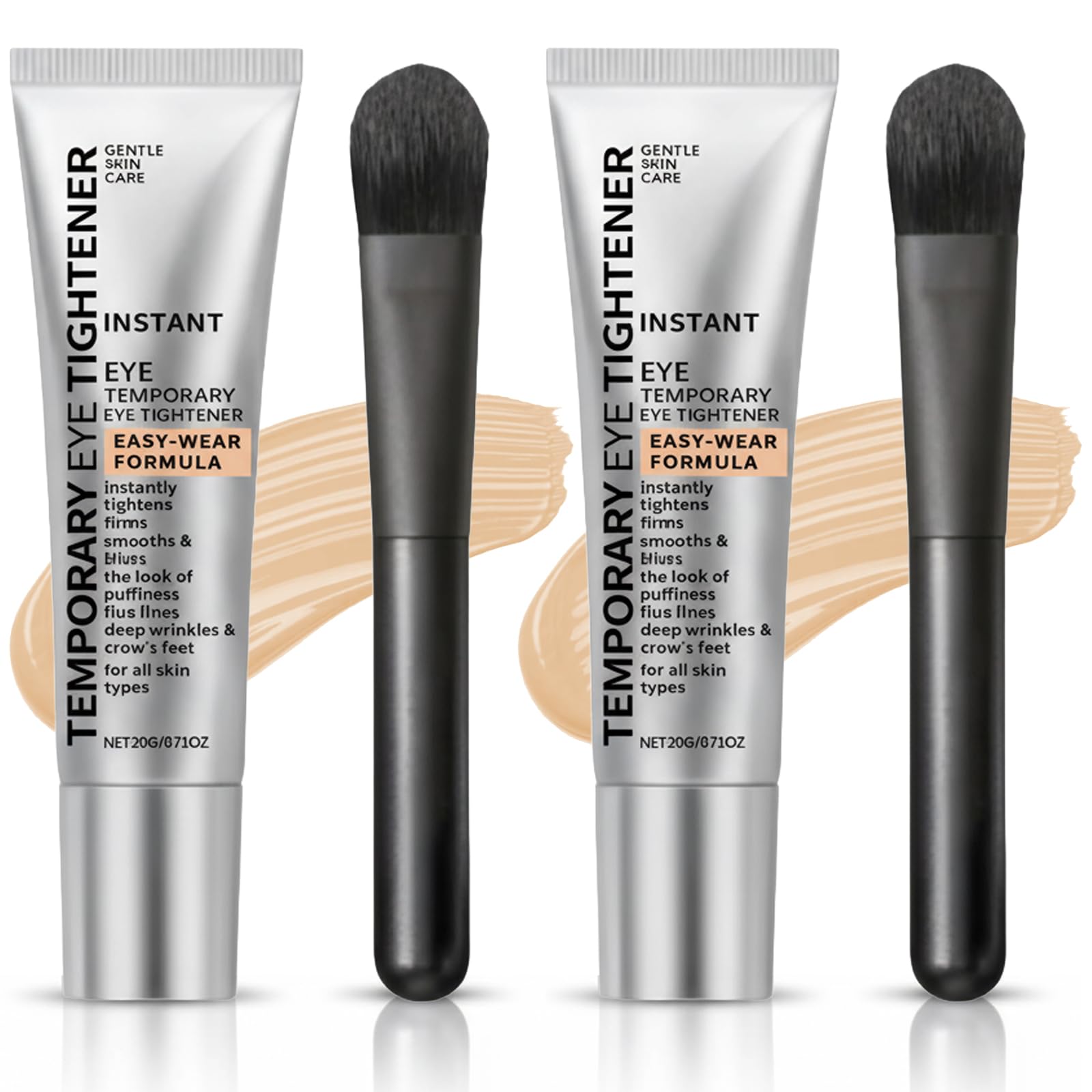 2 PCS Perfection Eye Tightener with 2 Brushes, Gentle Perfection Eye Cream for Eyes Area Instant Moisturizing, Lifting Primer wi